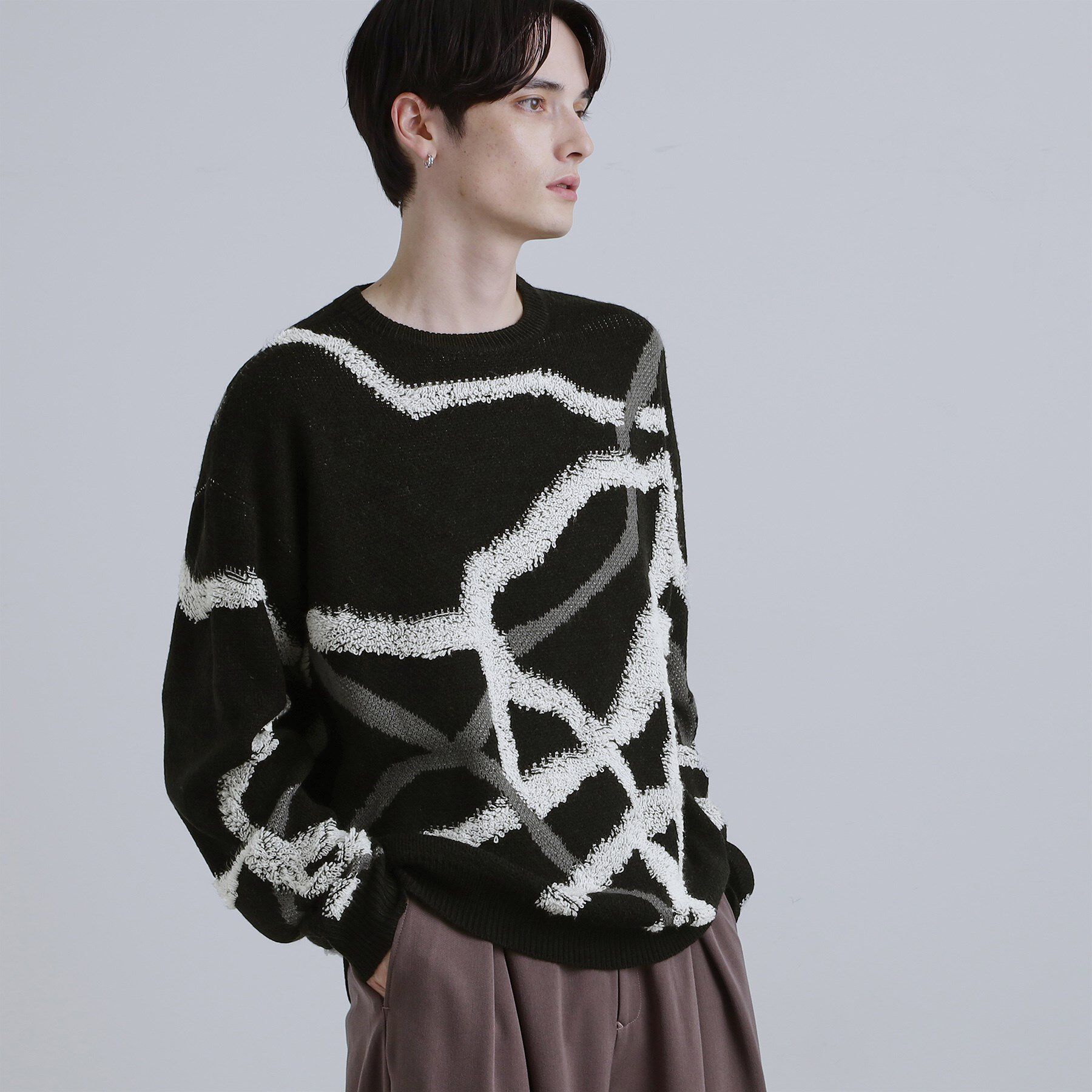 tk.TAKEO KIKUCHI「サガララインアートニットプルオーバー」|ニット・セーター|ブラック(019)