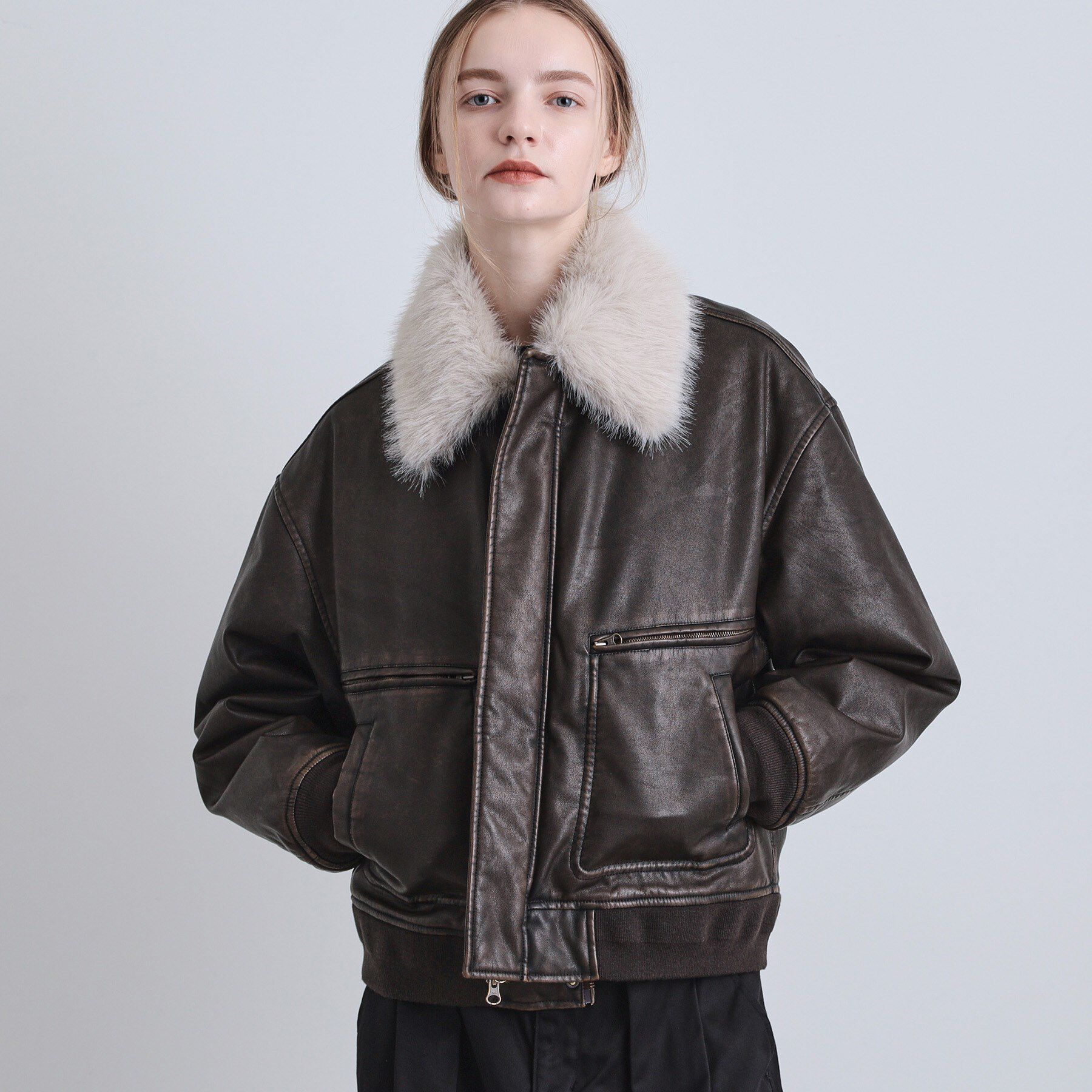 tk.TAKEO KIKUCHI「ヴィンテージライク衿フェイクファーブルゾン」|ブルゾン・スタジャン|