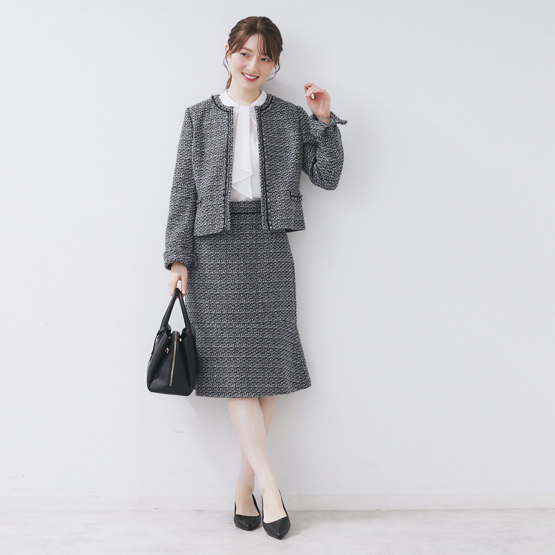 index「≪通勤・セレモニー/セットアップ対応≫ノーカラーツイードジャケット【洗濯機OK】」|ノーカラージャケット|