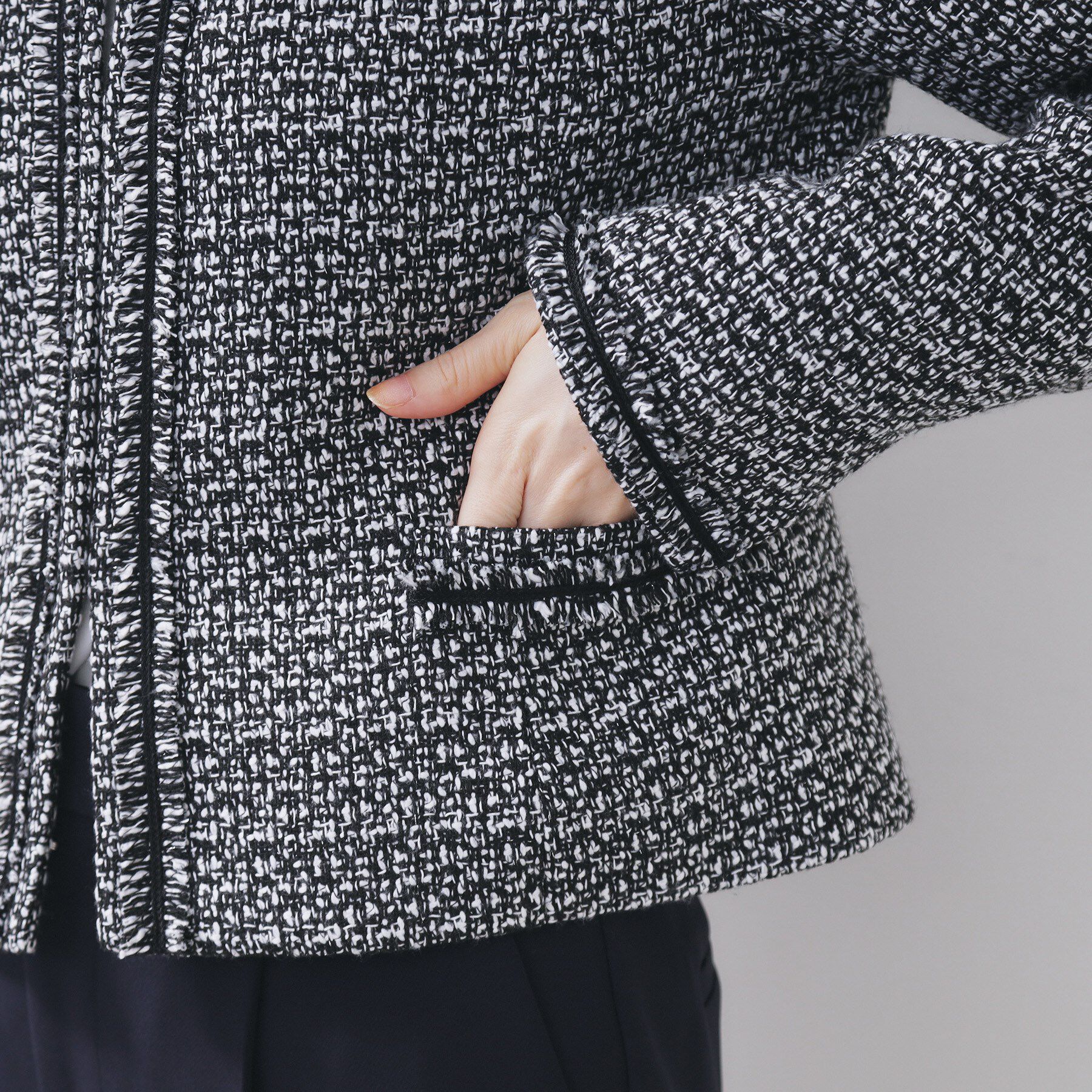 index「≪通勤・セレモニー/セットアップ対応≫ノーカラーツイードジャケット【洗濯機OK】」|ノーカラージャケット|