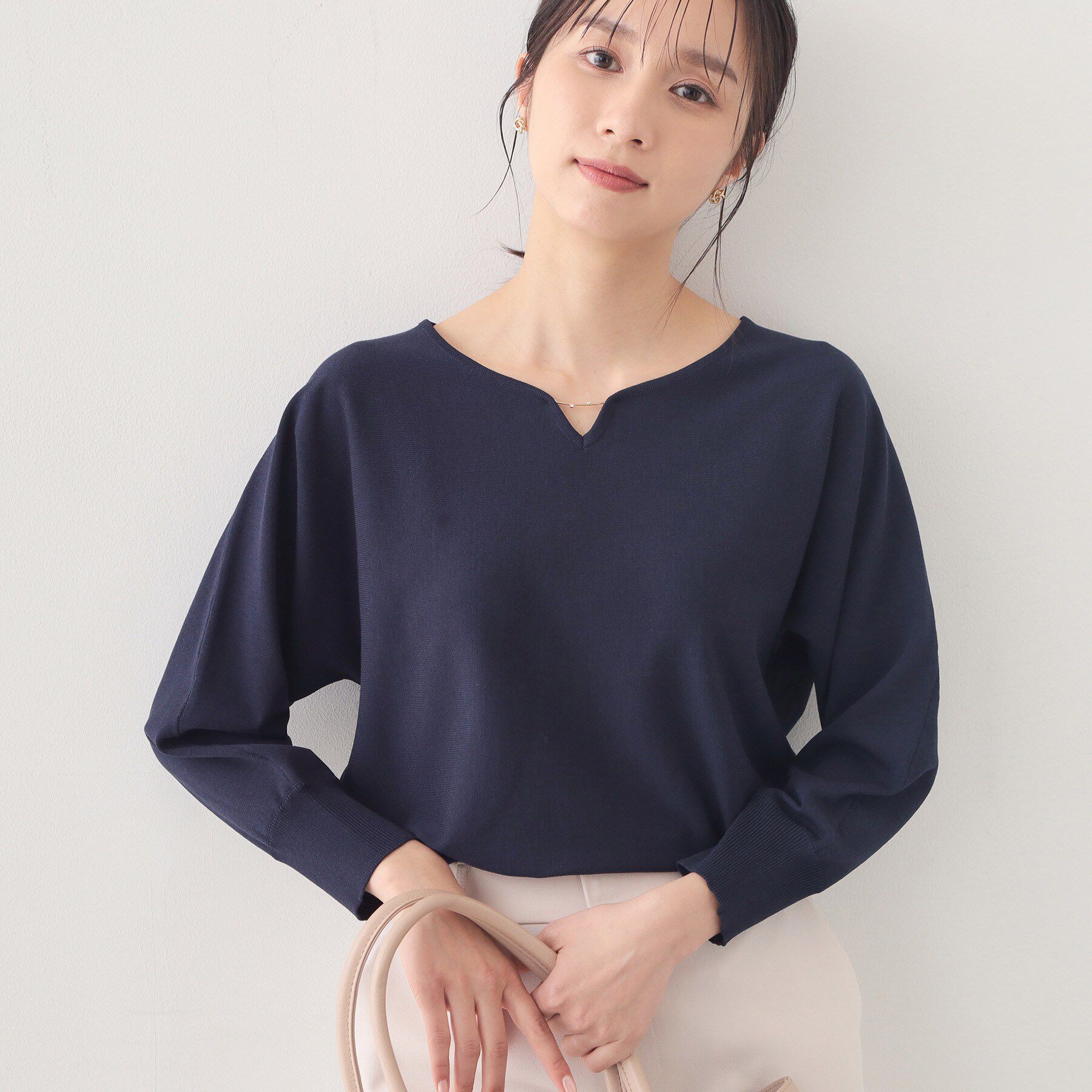 index「フロントパーツ付きドルマンスリーブニット【洗濯機OK/抗ピル】《7col》」|ニット・セーター|ネイビー(894)