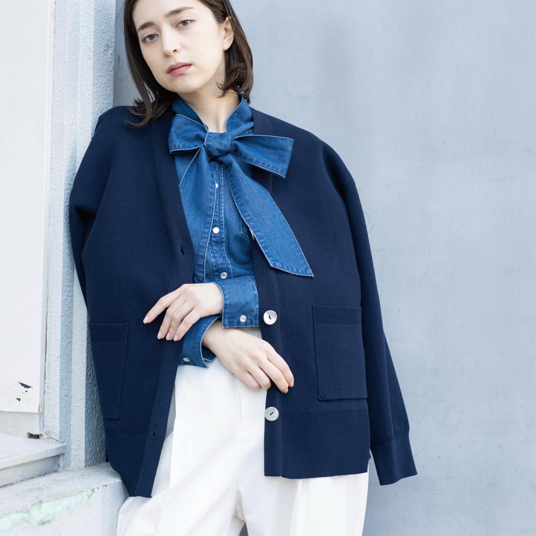 OPAQUE.CLIP「Vネックミドルニットカーディガン【洗濯機OK】」|カーディガン|