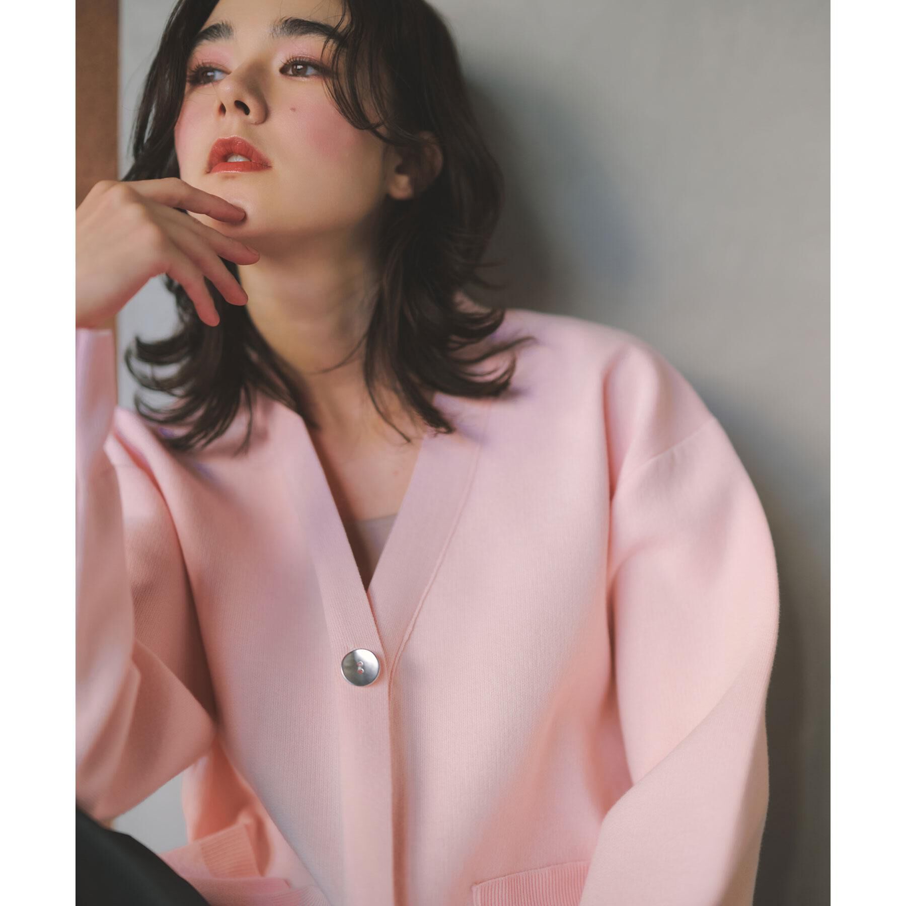 OPAQUE.CLIP「Vネックミドルニットカーディガン【洗濯機OK】」|カーディガン|