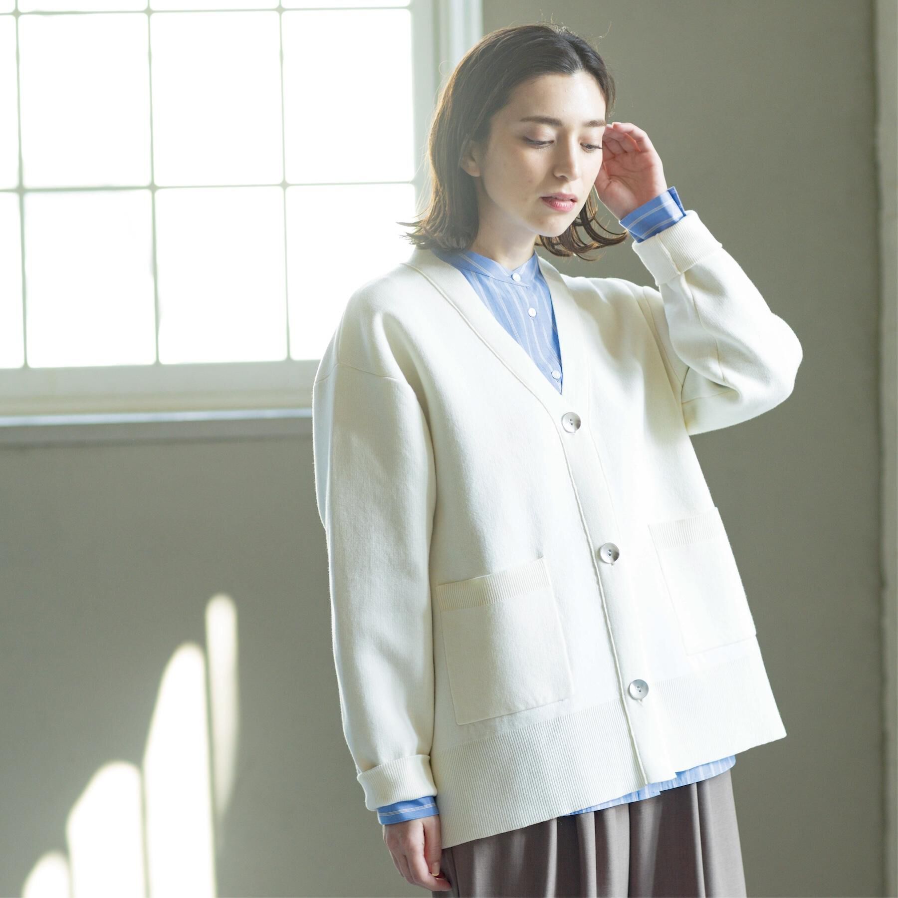 OPAQUE.CLIP「Vネックミドルニットカーディガン【洗濯機OK】」|カーディガン|