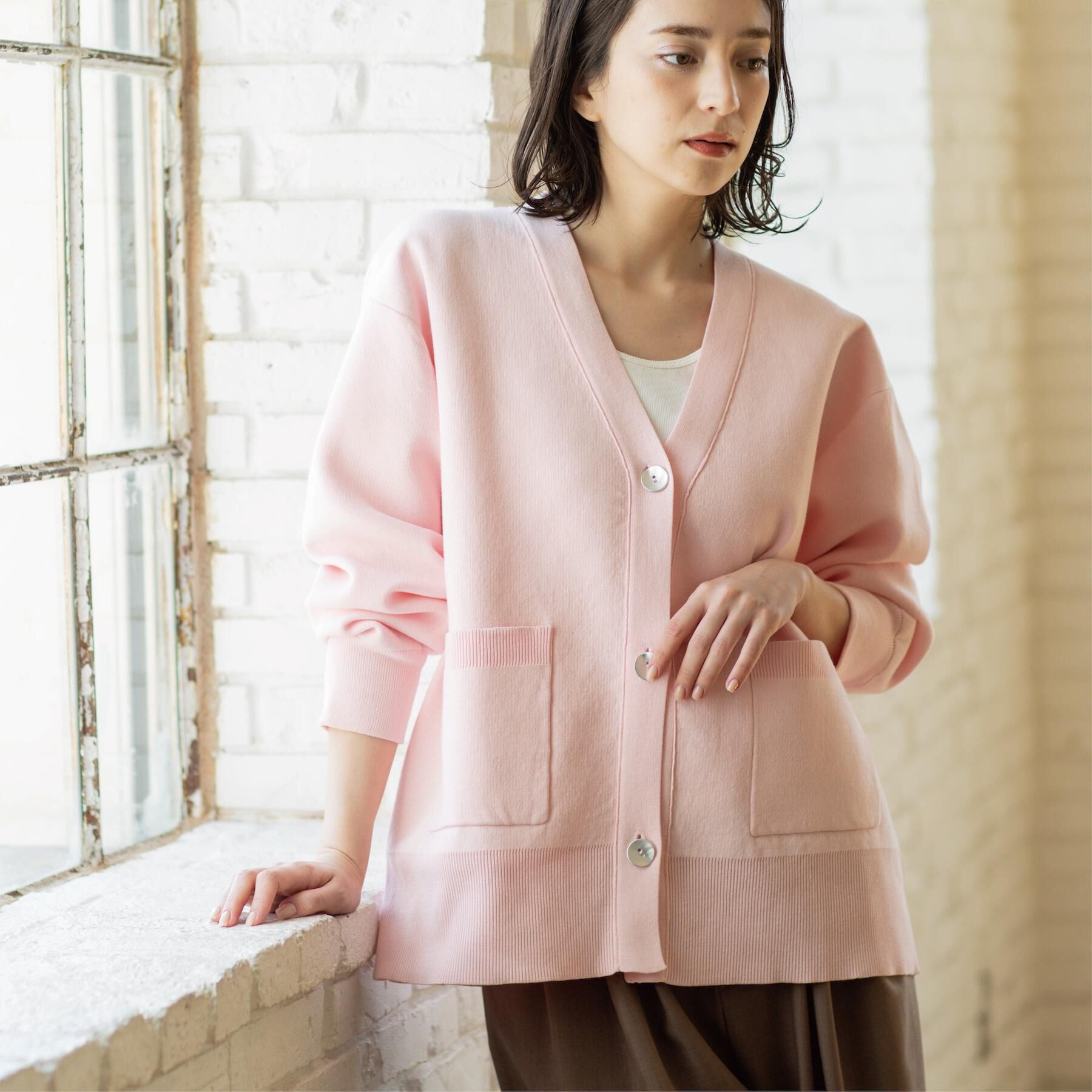 OPAQUE.CLIP「Vネックミドルニットカーディガン【洗濯機OK】」|カーディガン|