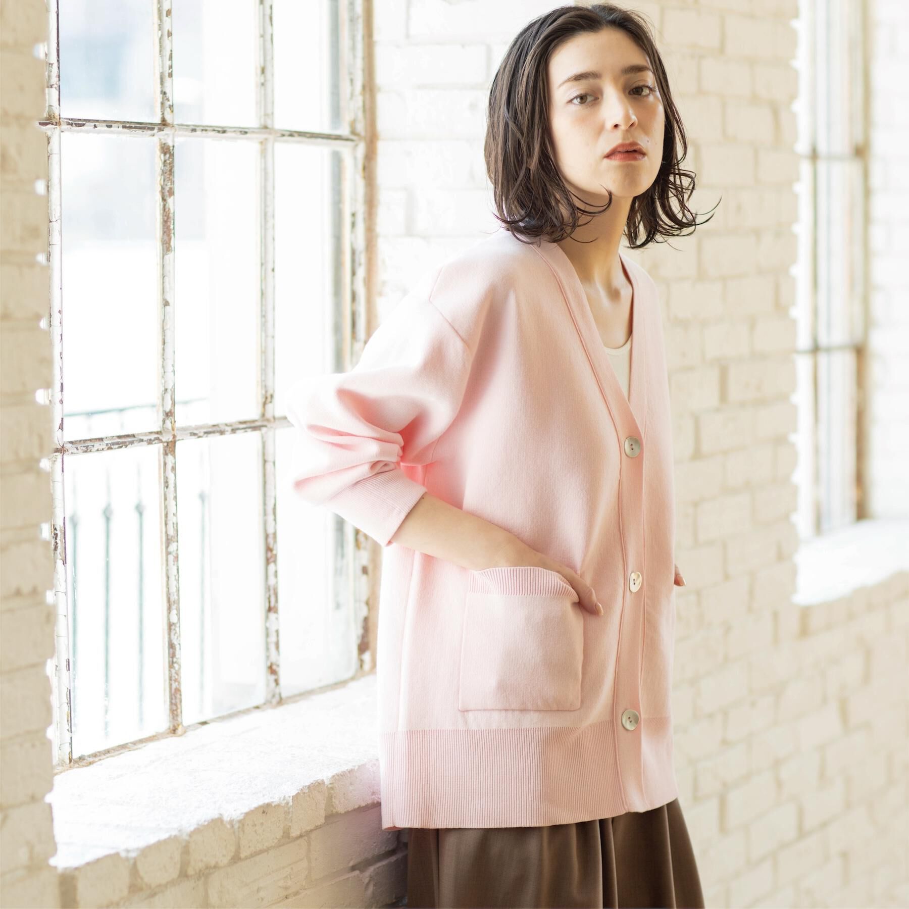 OPAQUE.CLIP「Vネックミドルニットカーディガン【洗濯機OK】」|カーディガン|