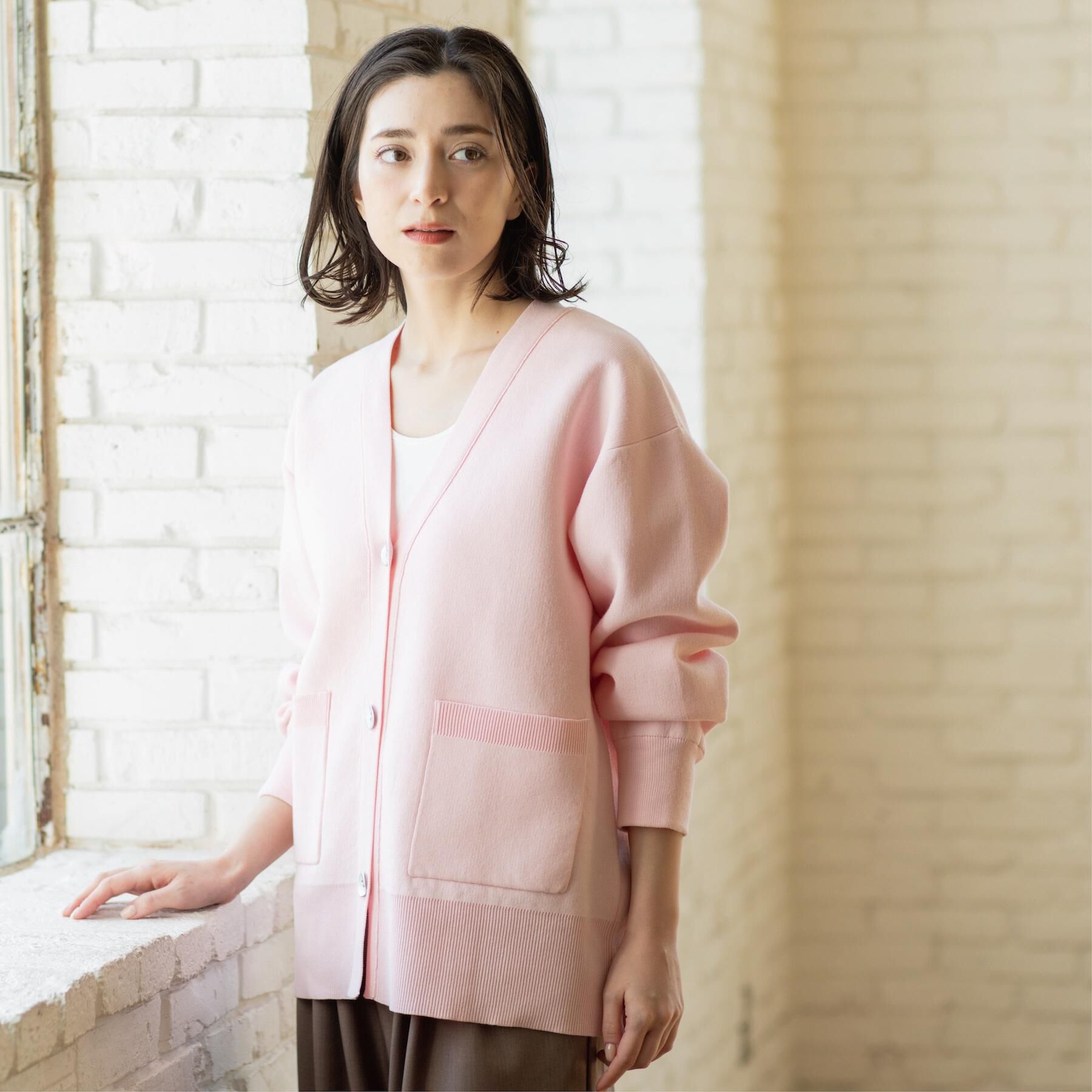 OPAQUE.CLIP「Vネックミドルニットカーディガン【洗濯機OK】」|カーディガン|