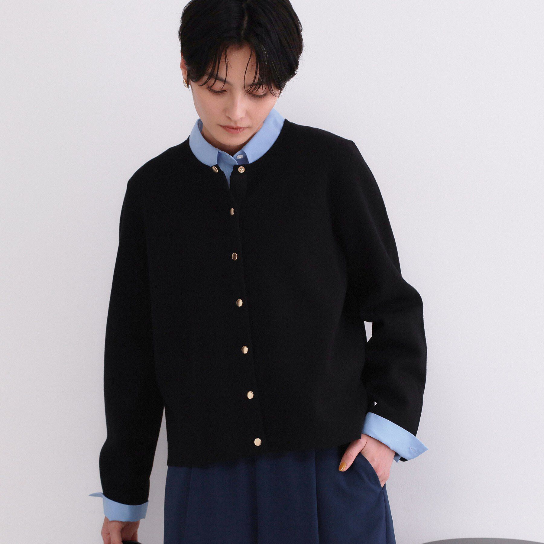 OPAQUE.CLIP「スナップボタンニットカーディガン【洗濯機OK/抗ピル】」|カーディガン|ブラック(019)