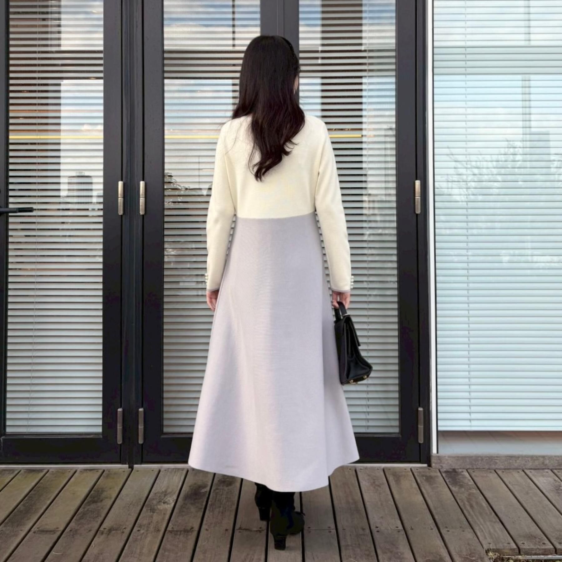 Couture broach「【ハレの日・通勤】スクエアネック バイカラー ニットワンピース」|ワンピース|