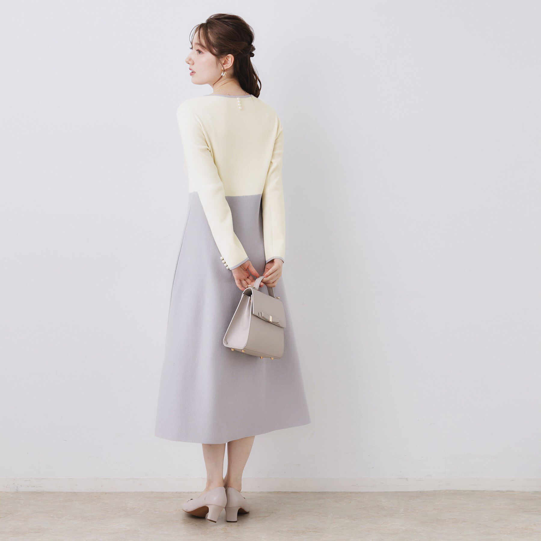 Couture broach「【ハレの日・通勤】スクエアネック バイカラー ニットワンピース」|ワンピース|