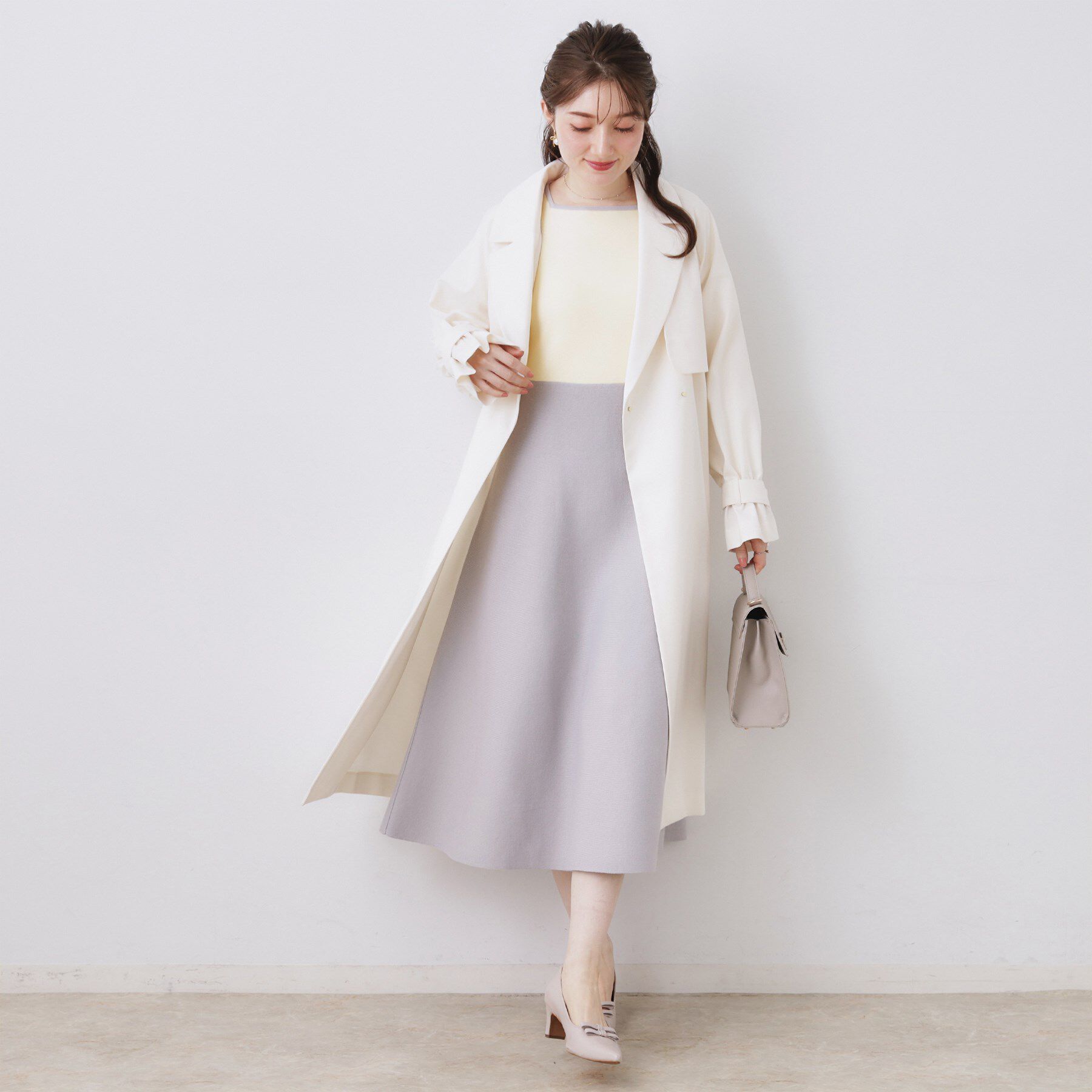 Couture broach「【ハレの日・通勤】スクエアネック バイカラー ニットワンピース」|ワンピース|