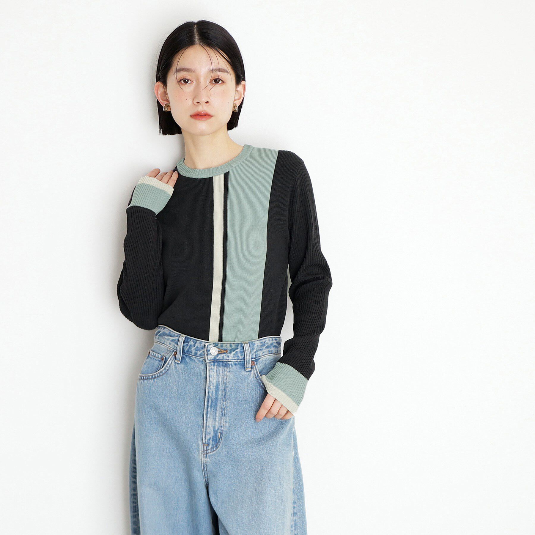 THE SHOP TK「配色リブニット【洗える】」|ニット・セーター|スミクロ(518)