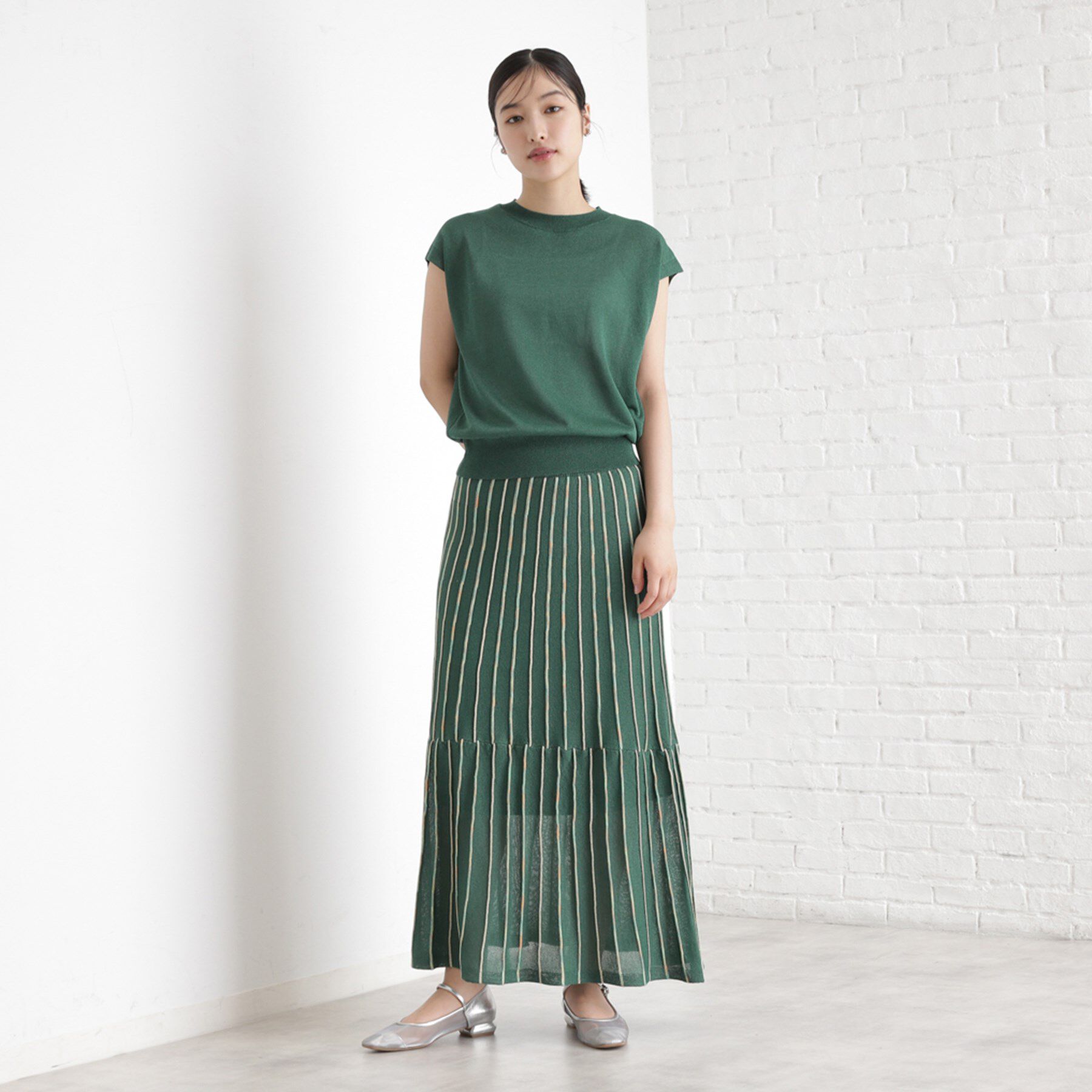 THE SHOP TK「ラメシアーストライプスカート【毛玉になりにくい/洗濯機OK】」|スカート|