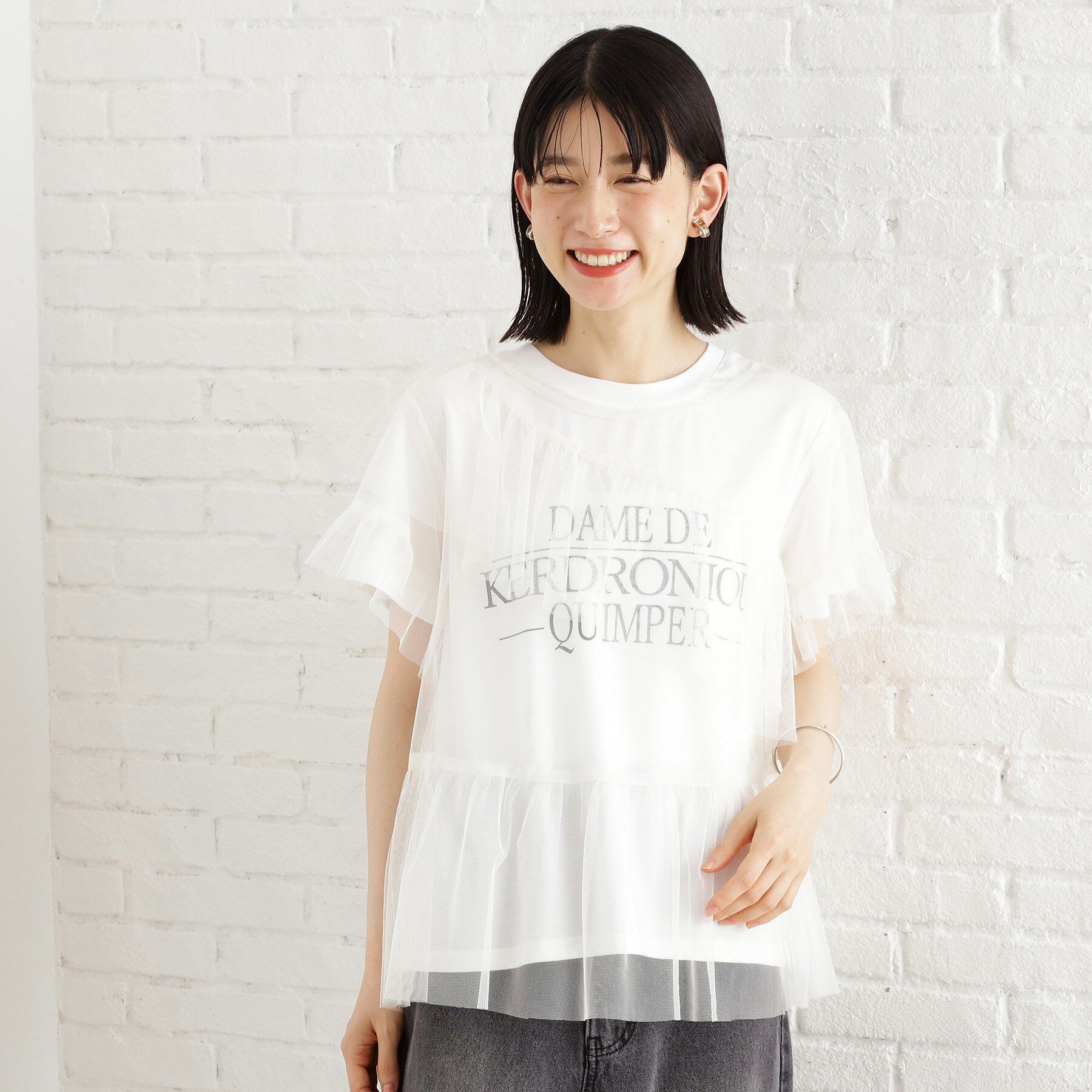 THE SHOP TK「【セットアイテム】チュール&times;ロゴTシャツ/洗える」|Tシャツ・カットソー|オフホワイト(003