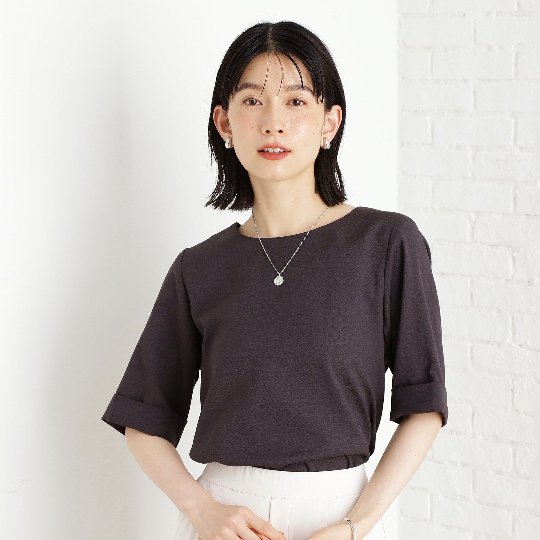 THE SHOP TK「【秋色入荷】麻調メッシュブラウス【二の腕カバー/洗える】」|シャツ・ブラウス|スミクロ(018)
