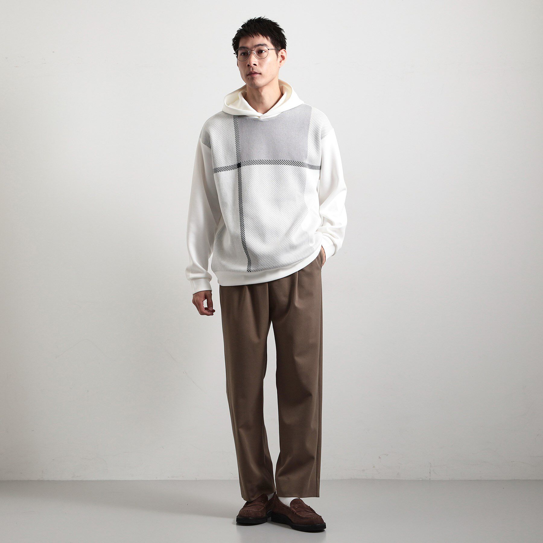 THE SHOP TK「【大人の休日スタイルにはこれ！】フロントチェック柄ニットパーカ　洗濯機OK」|パーカー|