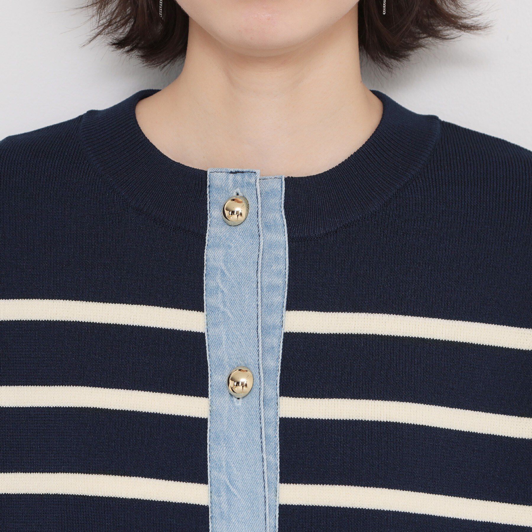 THE SHOP TK「【羽織るだけでこなれ感を演出】デニム切替カーディガン」|カーディガン|