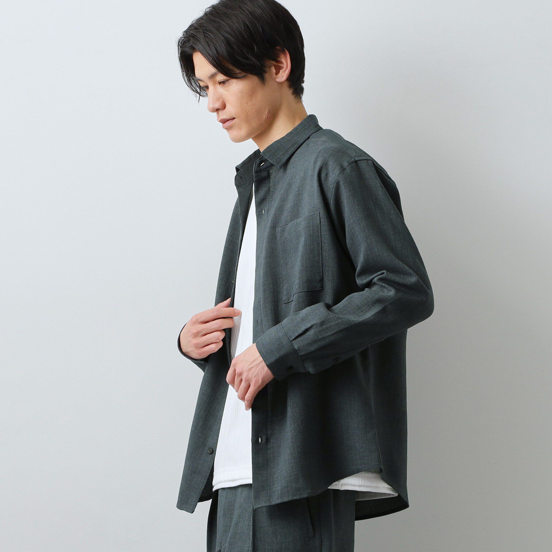 THE SHOP TK「【LINO FINE】リネンライク 長袖シャツ UVカット　イージーケア　吸水速乾　洗濯機OK」|シャツ・ブラウス|