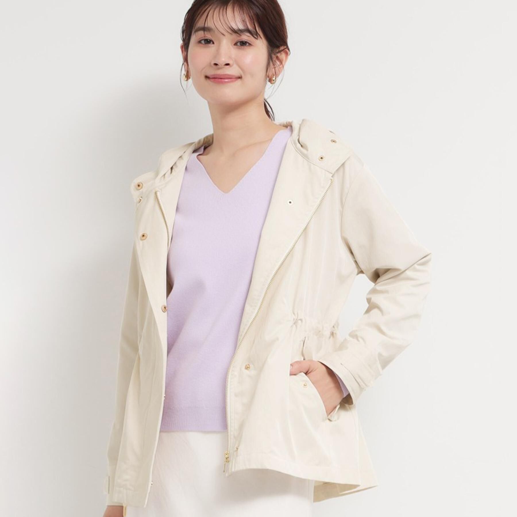 THE SHOP TK「【ウエスト調節可能ですっきり見え】フーデットブルゾン/洗える」|ブルゾン・スタジャン|ライトベージュ(95