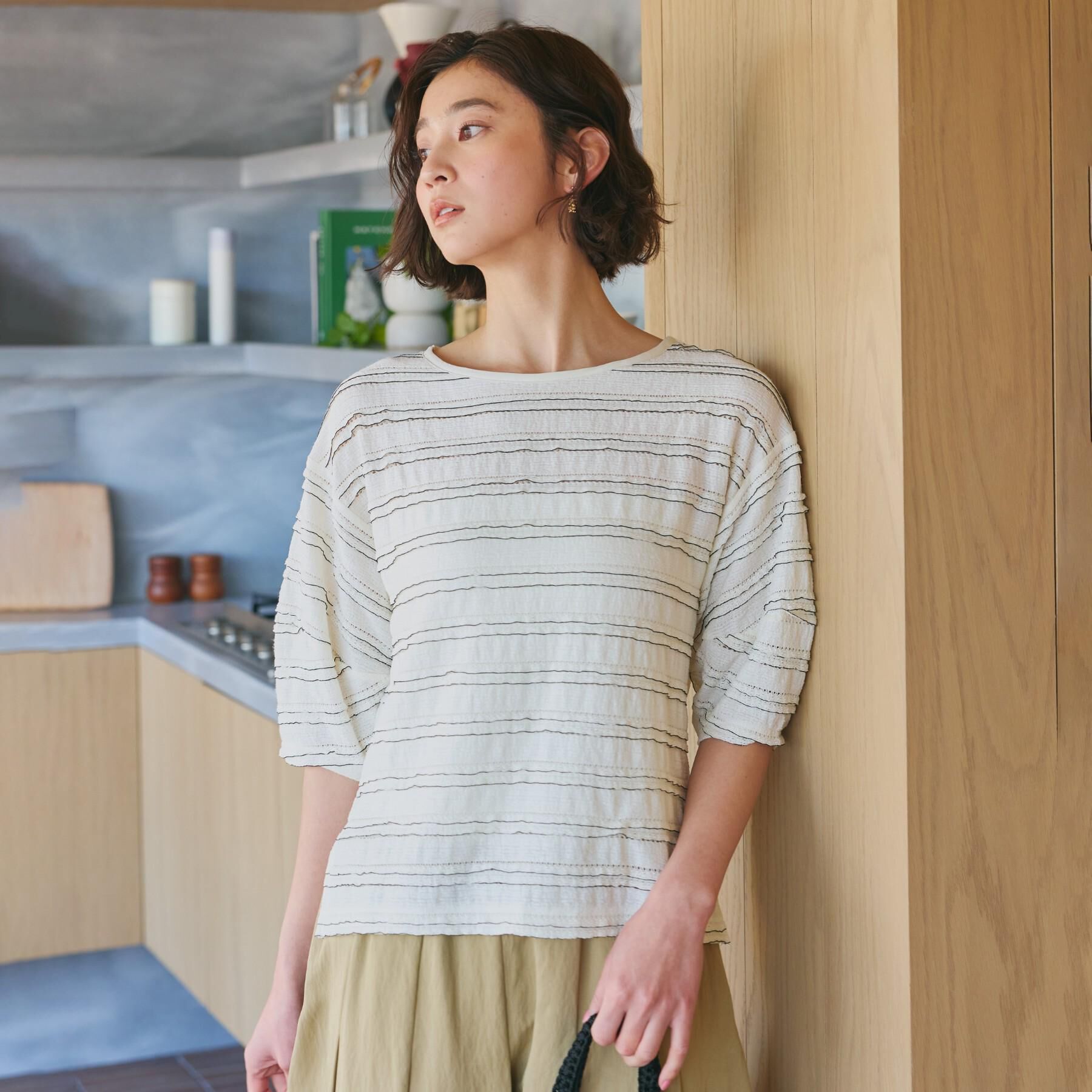 THE SHOP TK「フリルレースボーダートップス」|Tシャツ・カットソー|