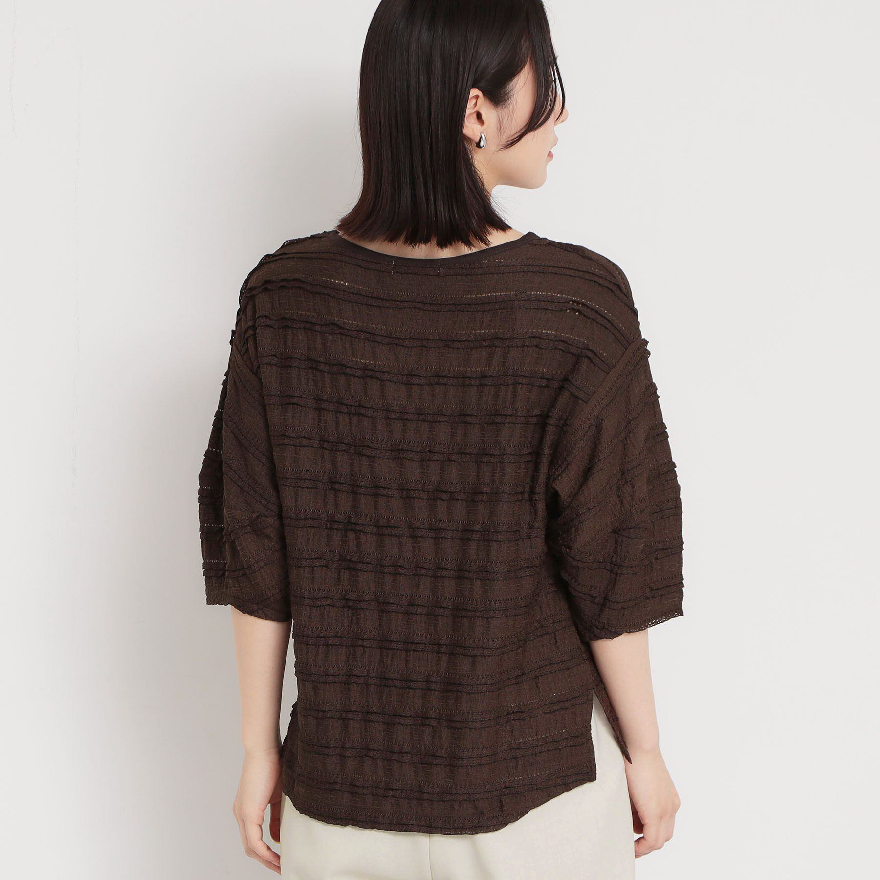 THE SHOP TK「フリルレースボーダートップス」|Tシャツ・カットソー|