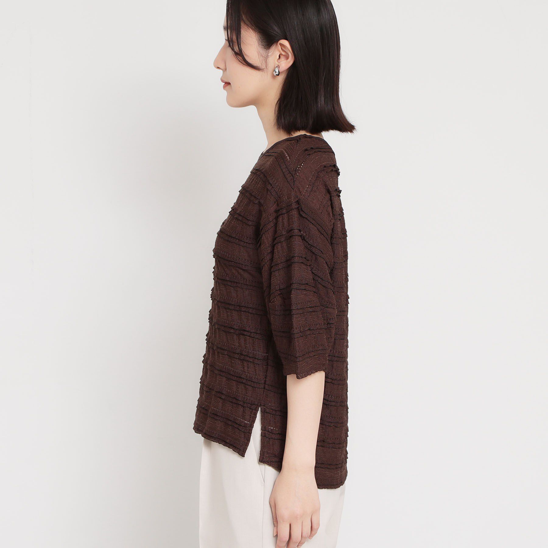 THE SHOP TK「フリルレースボーダートップス」|Tシャツ・カットソー|