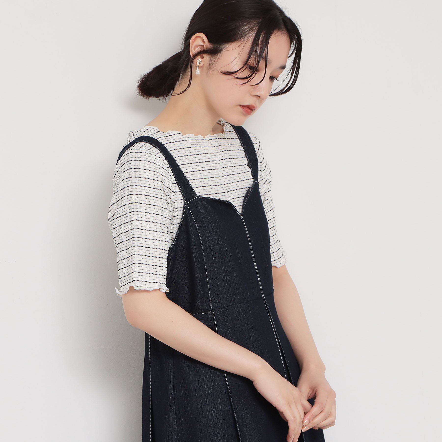 THE SHOP TK「楊柳チェック5分袖カットソー」|Tシャツ・カットソー|