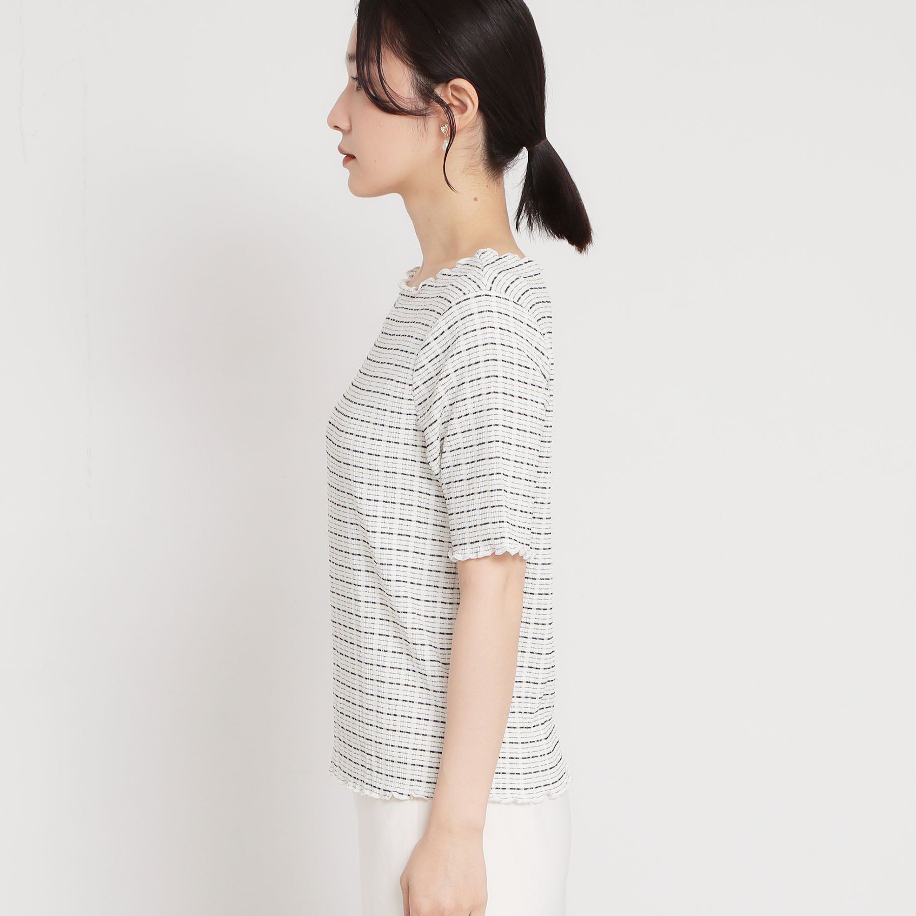 THE SHOP TK「楊柳チェック5分袖カットソー」|Tシャツ・カットソー|