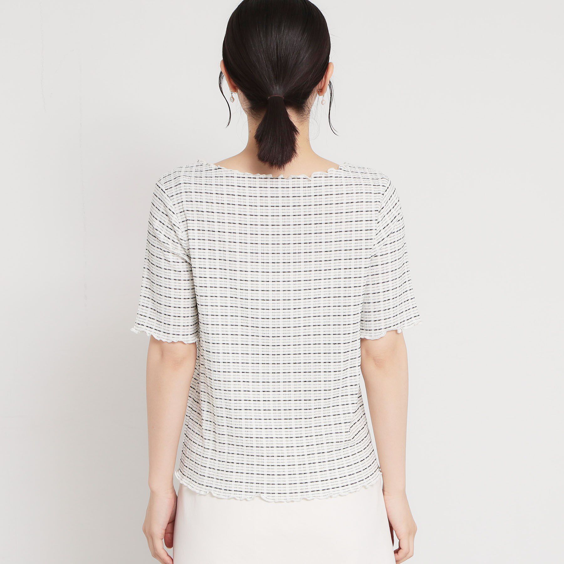 THE SHOP TK「楊柳チェック5分袖カットソー」|Tシャツ・カットソー|