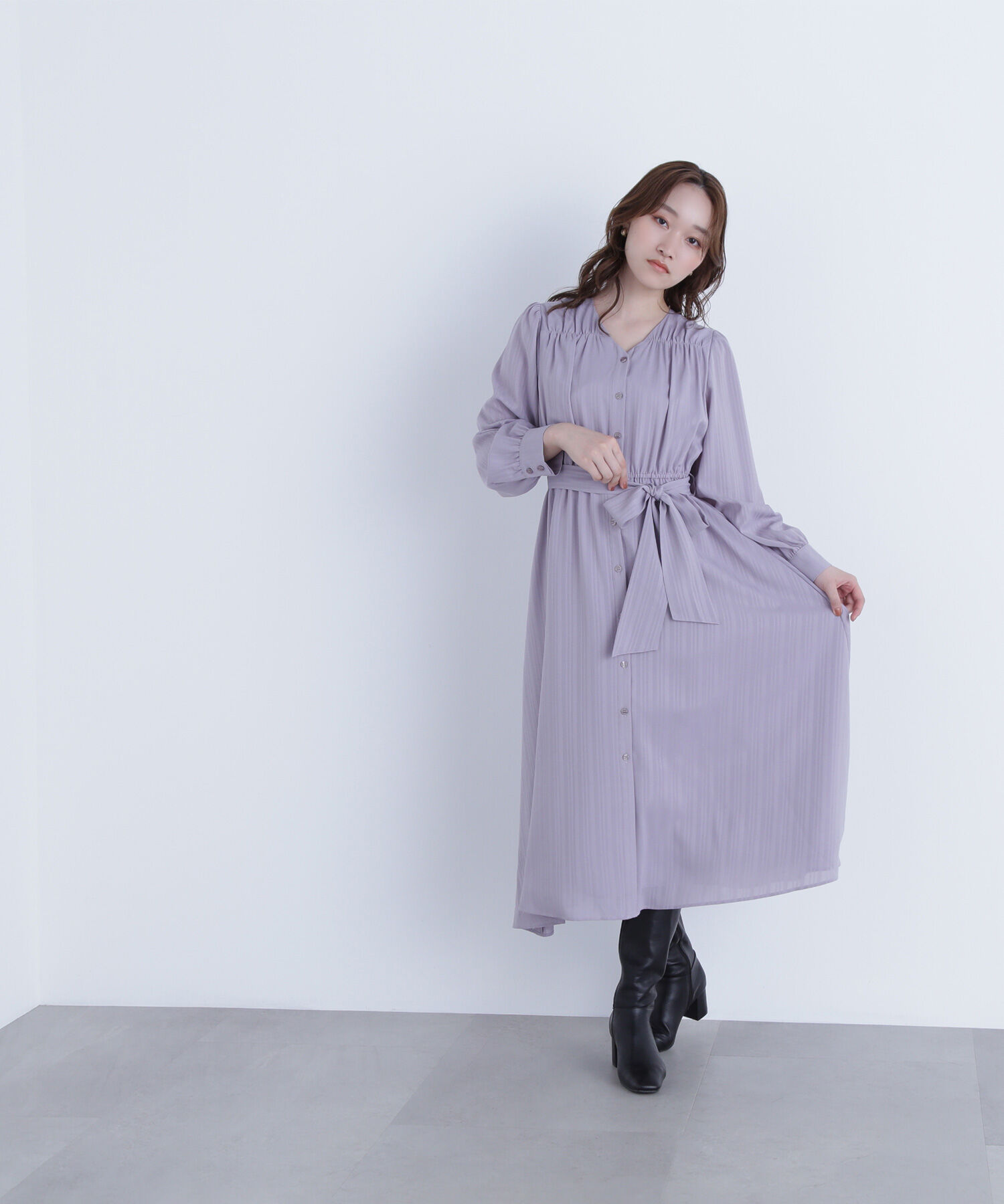  「ベルテッドシャドーストライプワンピース」|ワンピース|