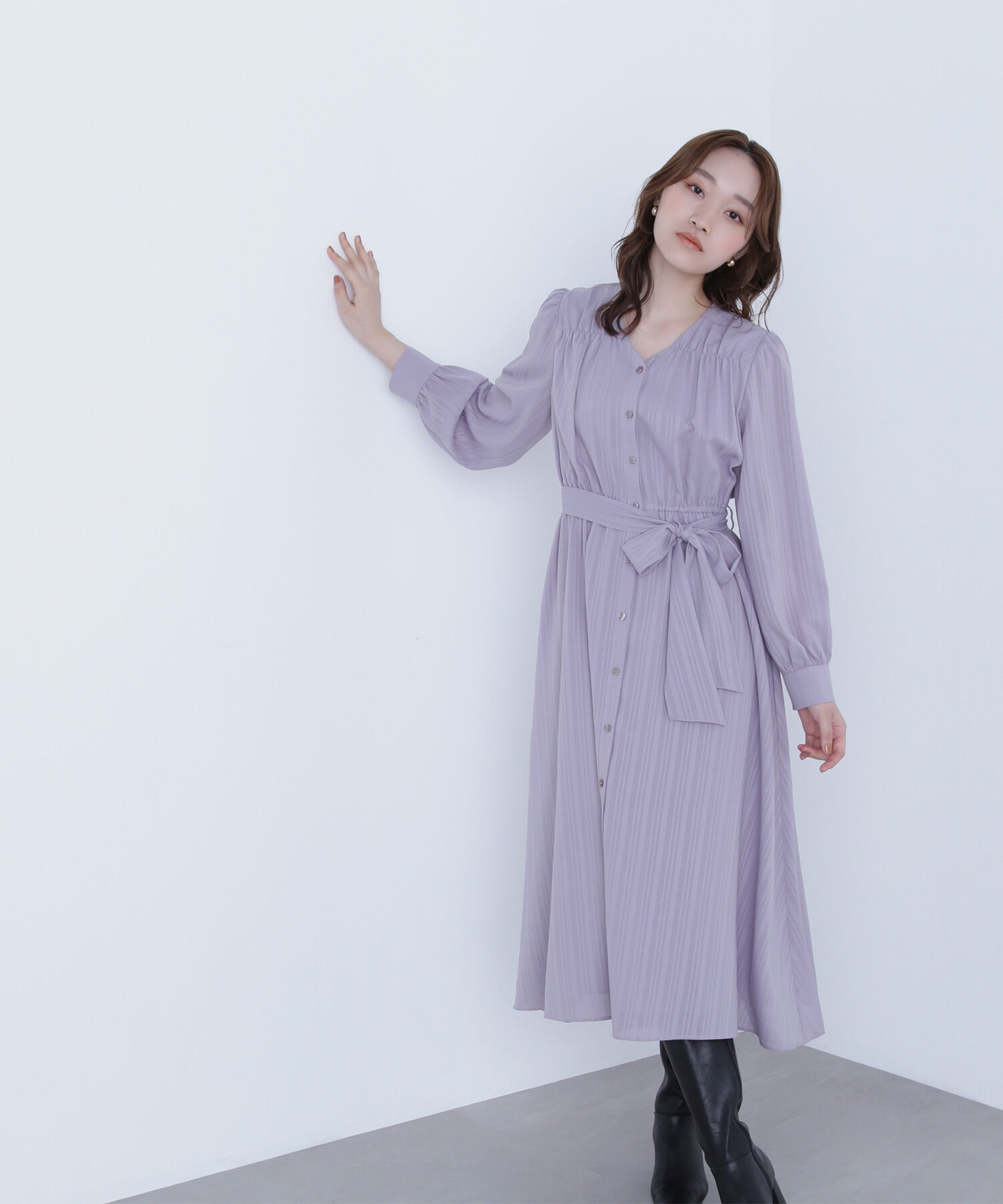  「ベルテッドシャドーストライプワンピース」|ワンピース|