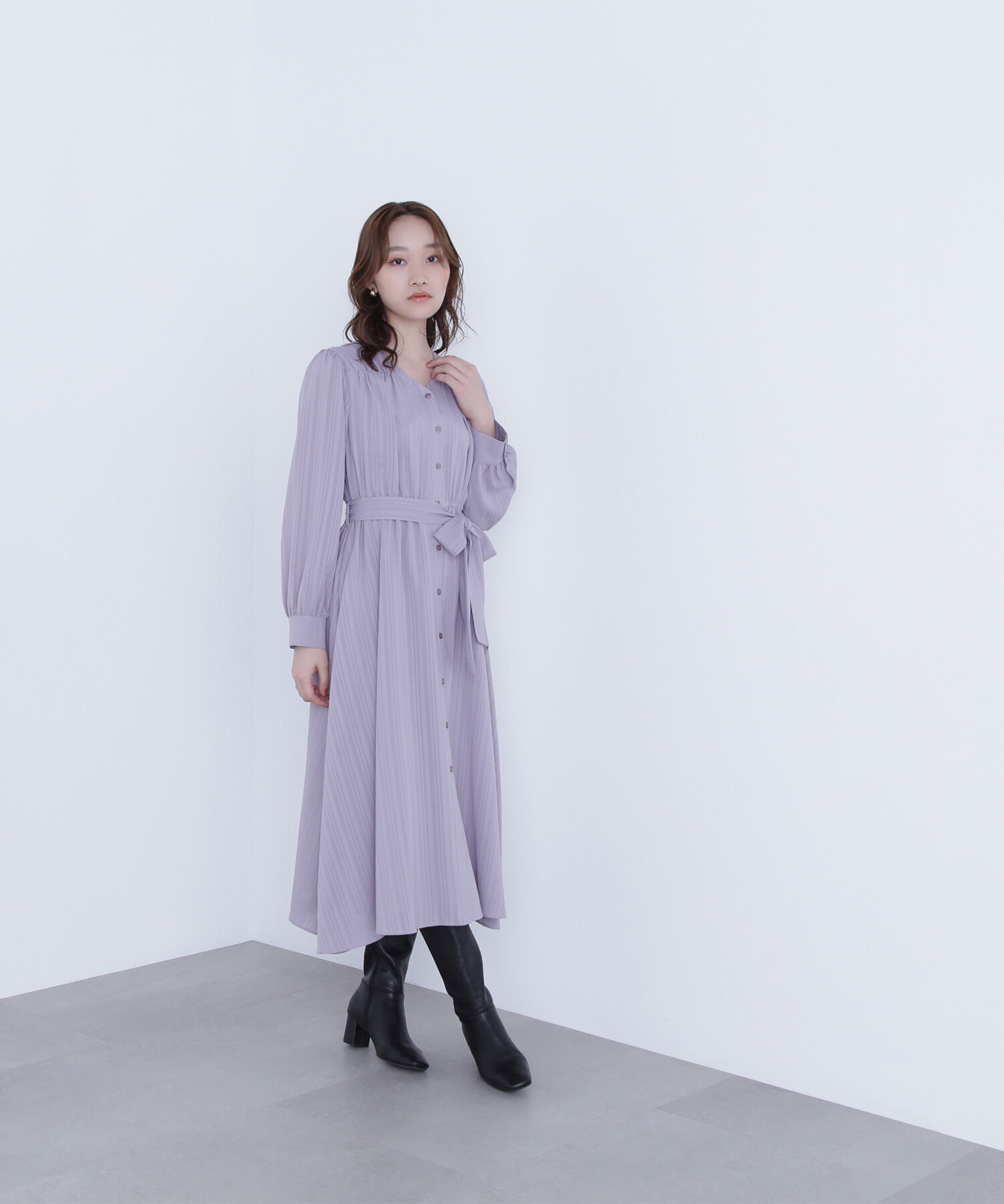  「ベルテッドシャドーストライプワンピース」|ワンピース|