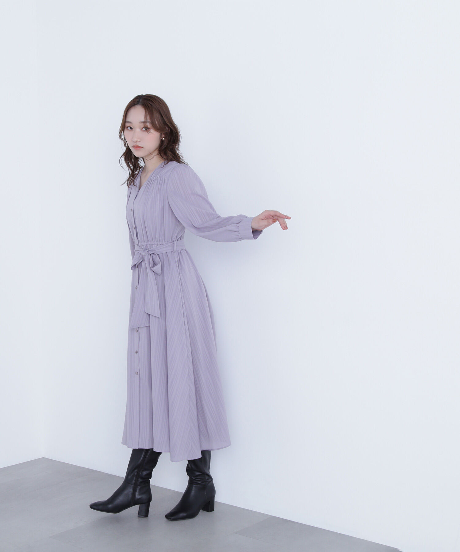  「ベルテッドシャドーストライプワンピース」|ワンピース|