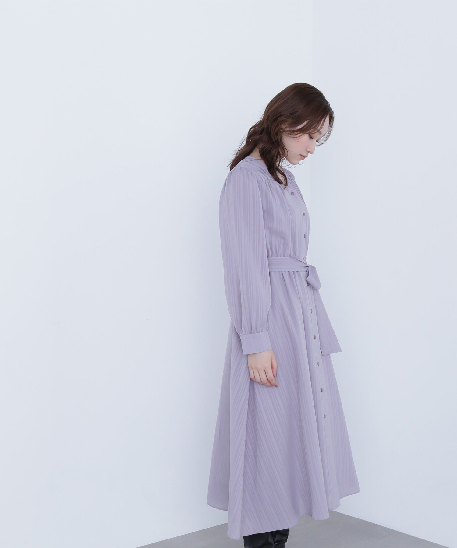  「ベルテッドシャドーストライプワンピース」|ワンピース|