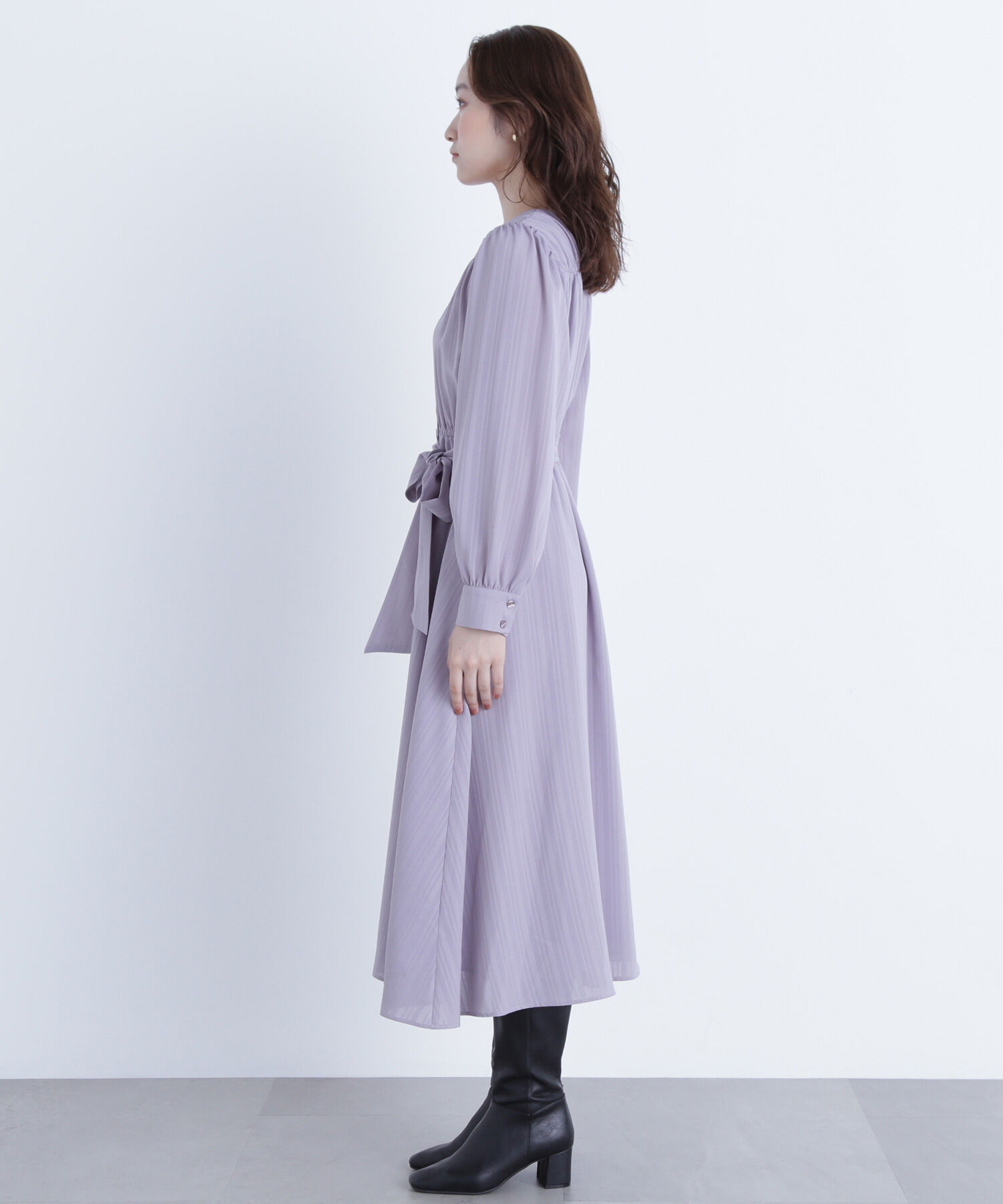  「ベルテッドシャドーストライプワンピース」|ワンピース|