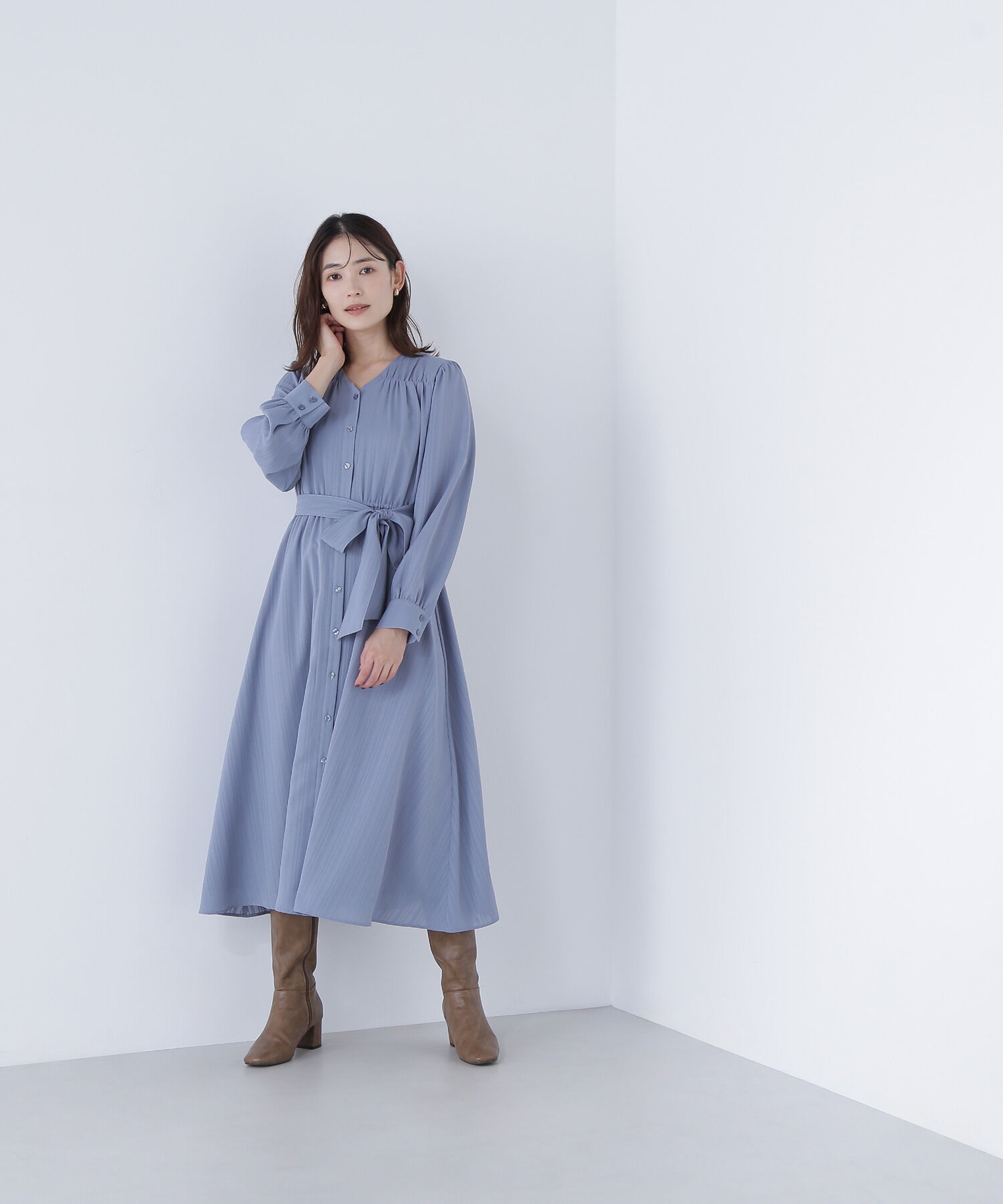  「ベルテッドシャドーストライプワンピース」|ワンピース|