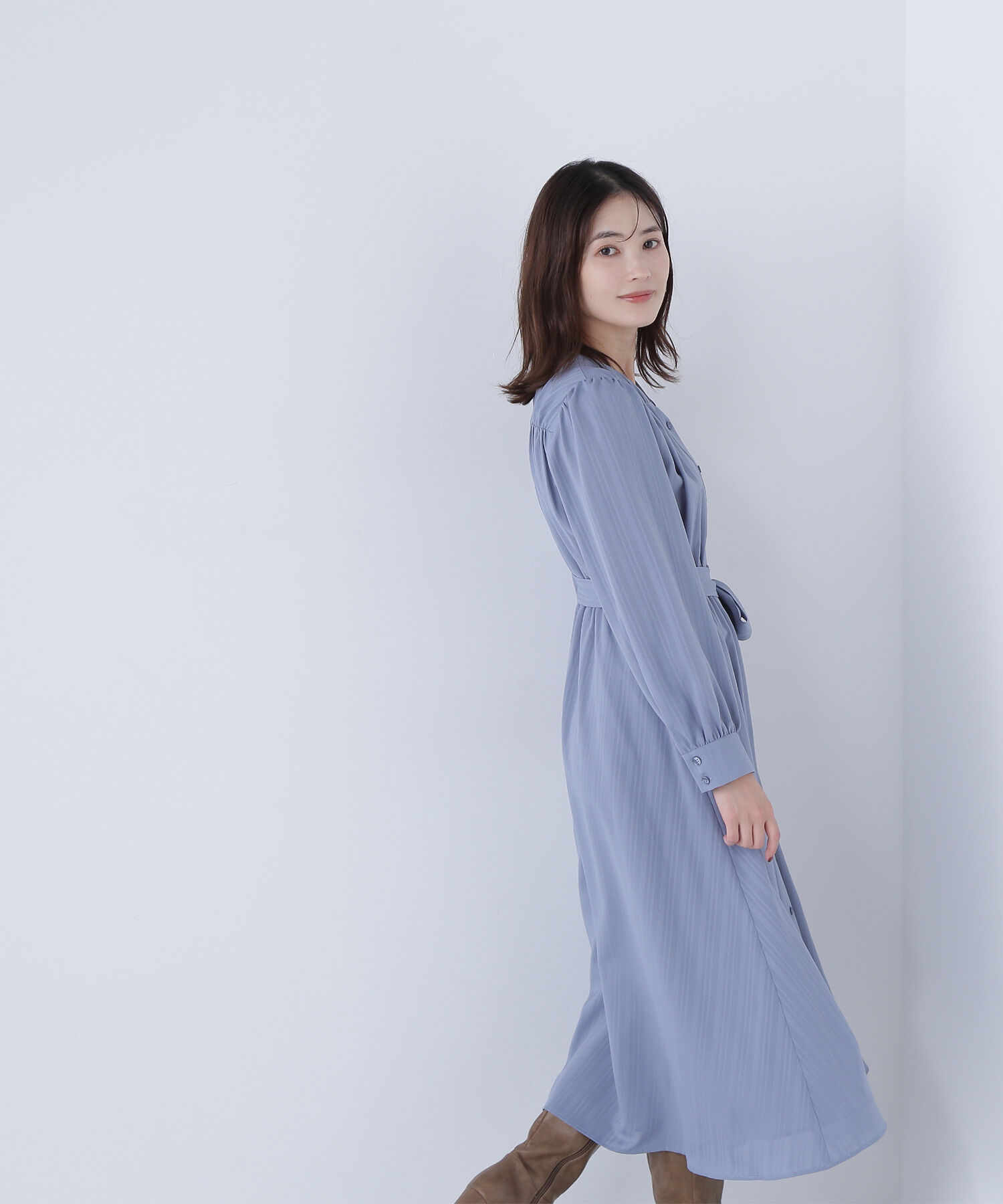  「ベルテッドシャドーストライプワンピース」|ワンピース|