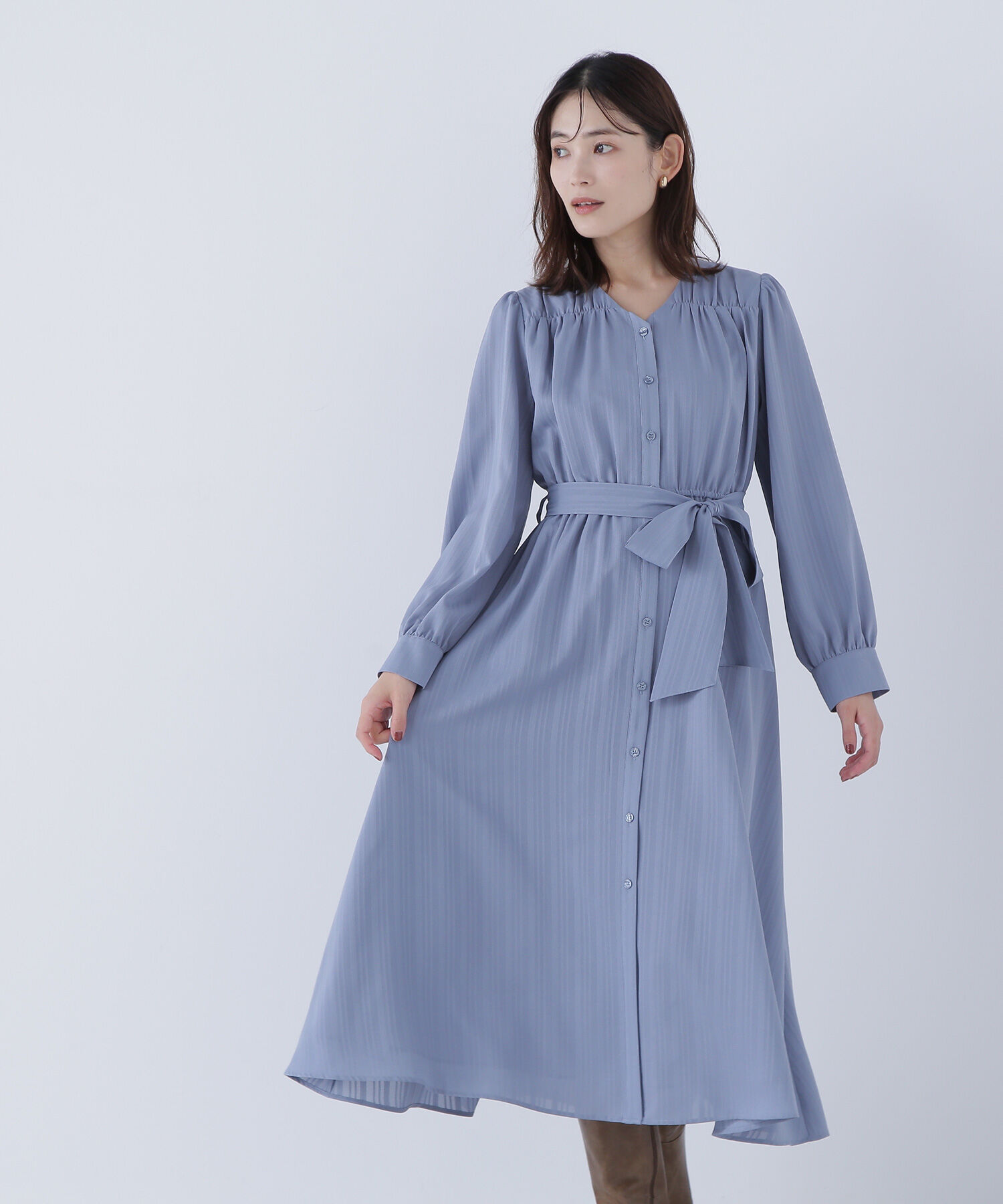  「ベルテッドシャドーストライプワンピース」|ワンピース|