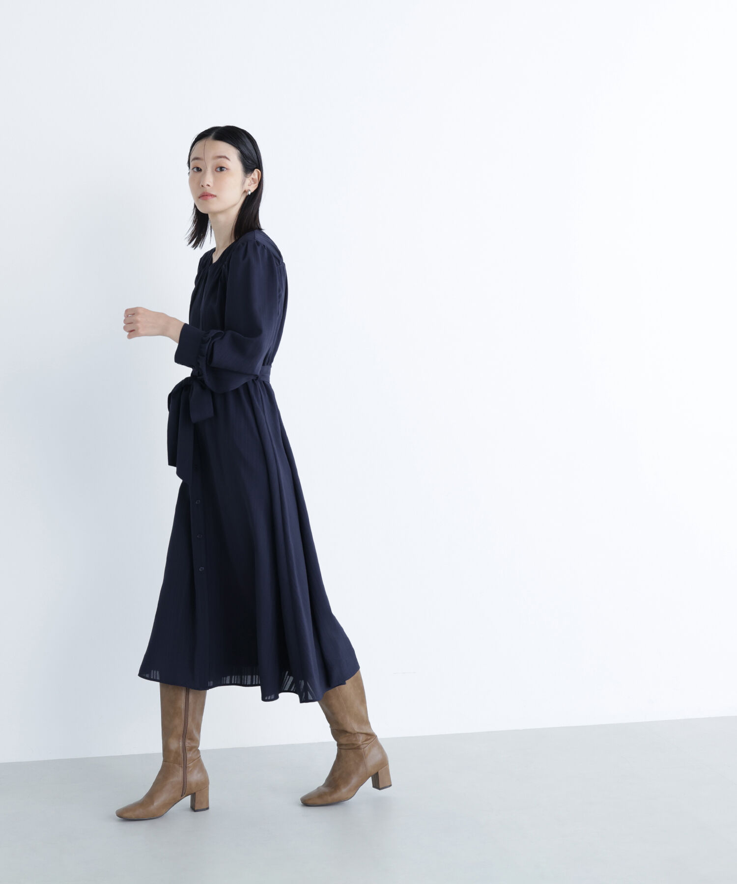  「ベルテッドシャドーストライプワンピース」|ワンピース|