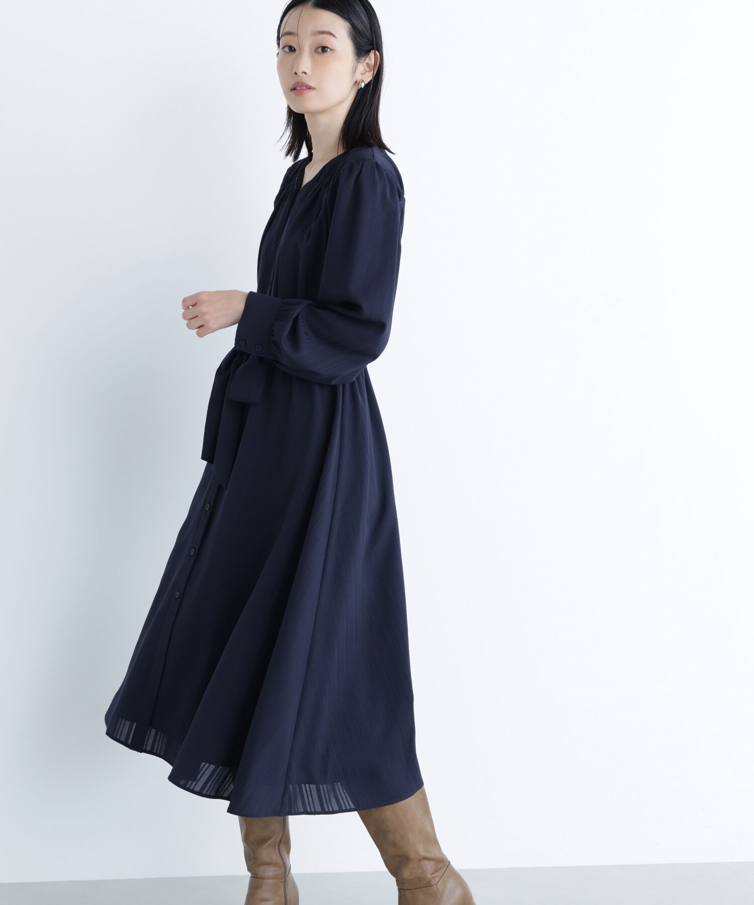  「ベルテッドシャドーストライプワンピース」|ワンピース|