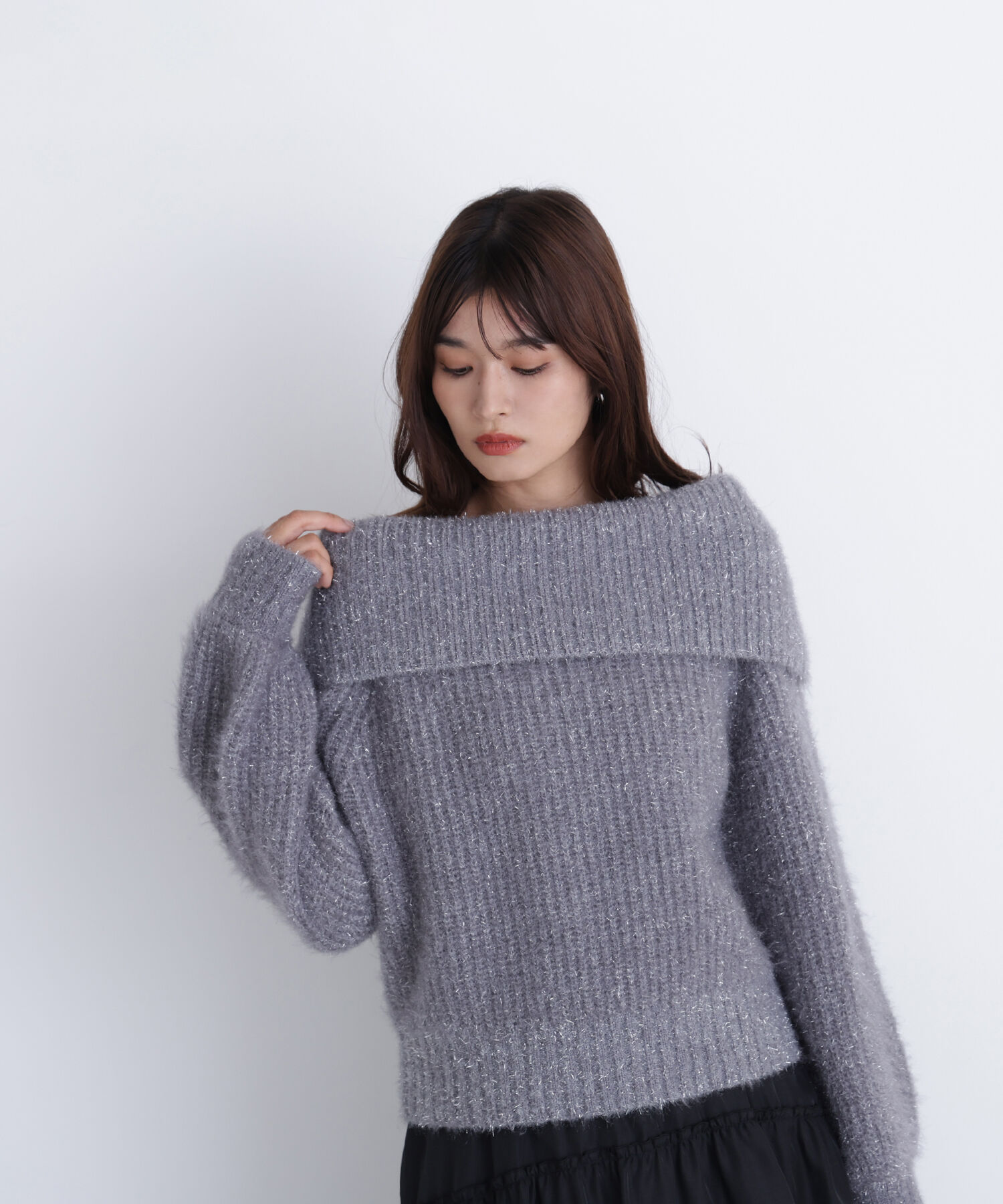  「ヘアリーラメオフショルニット」|ニット・セーター|