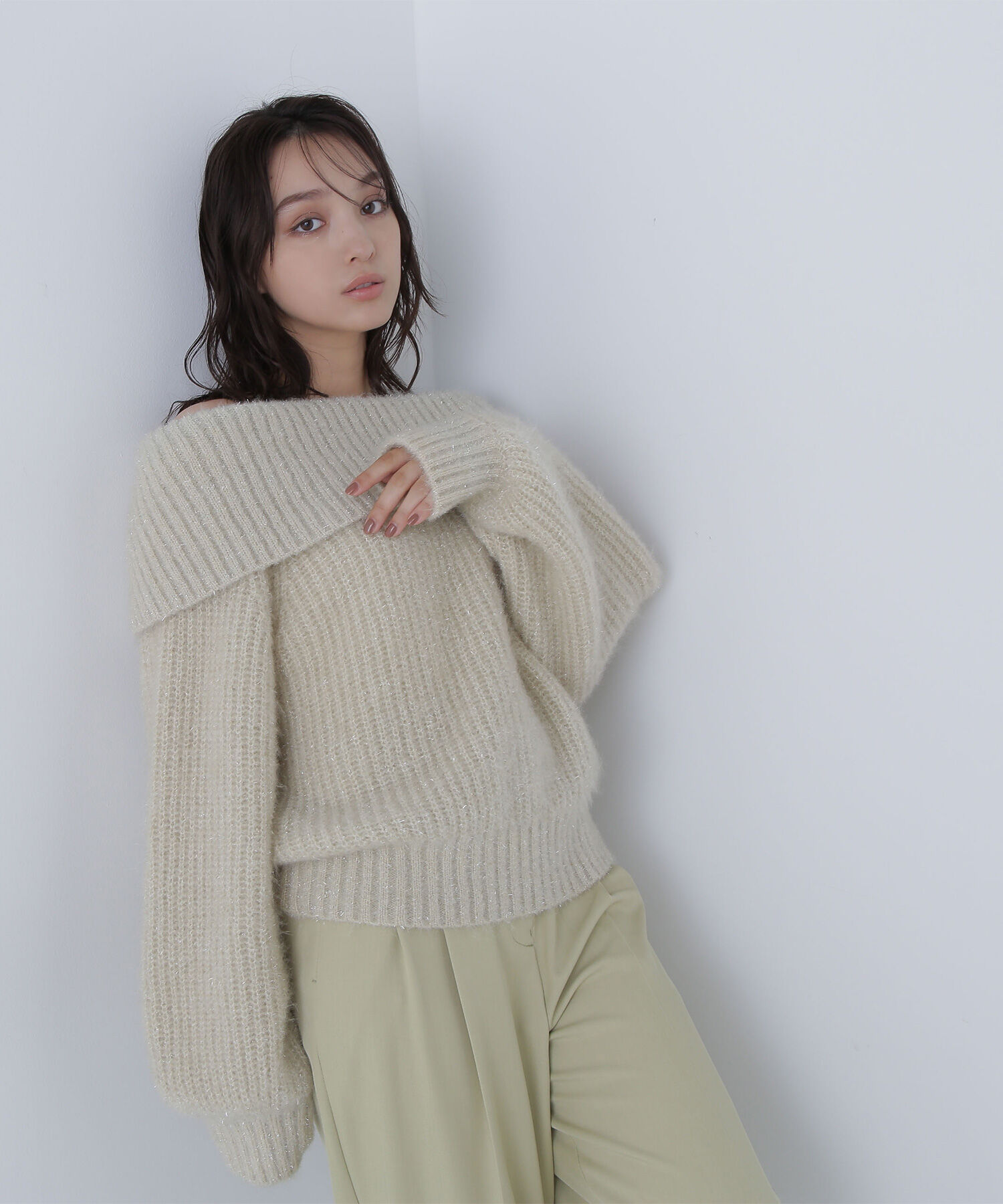  「ヘアリーラメオフショルニット」|ニット・セーター|