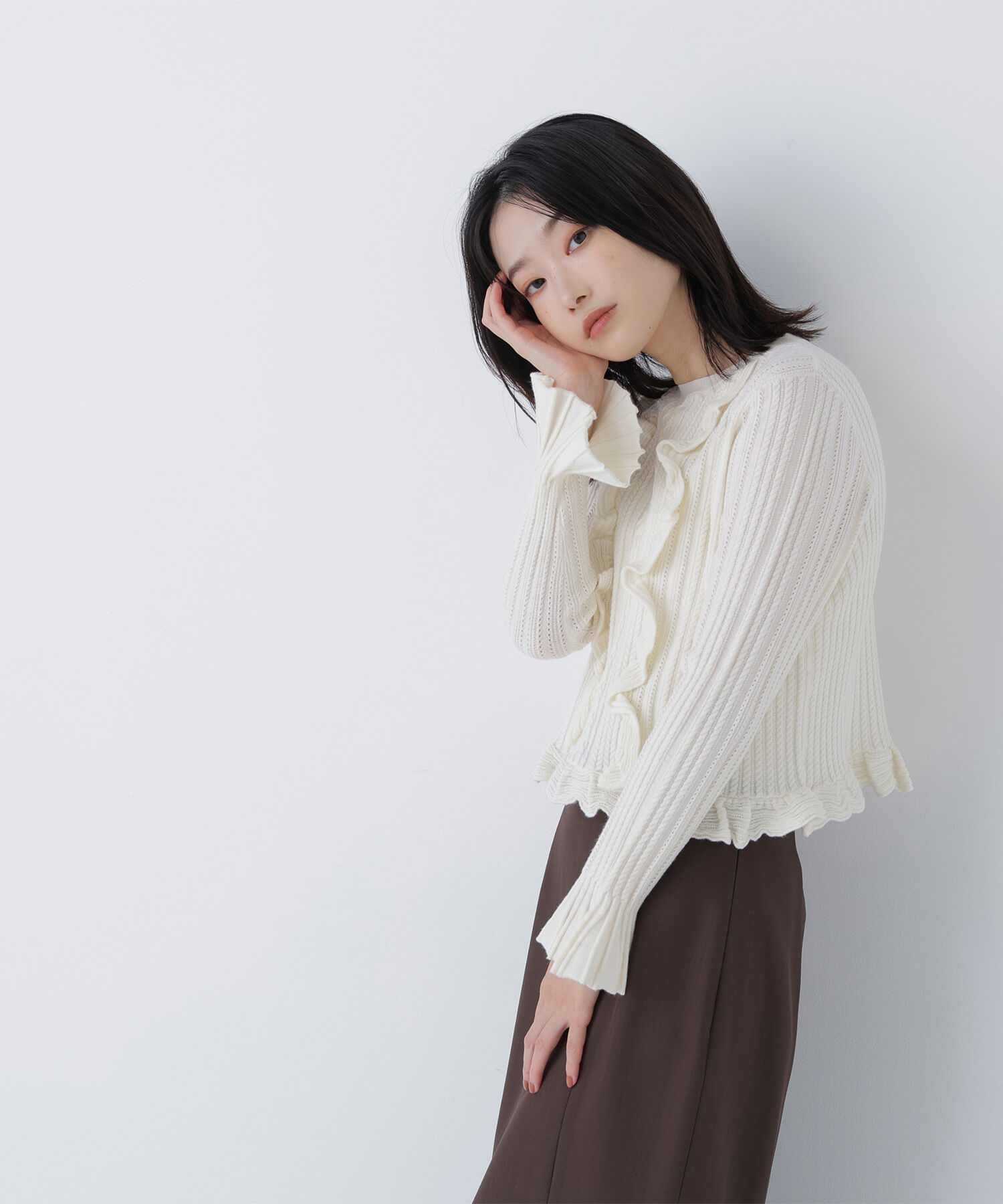  「ミニケーブルフリルニット」|ニット・セーター|