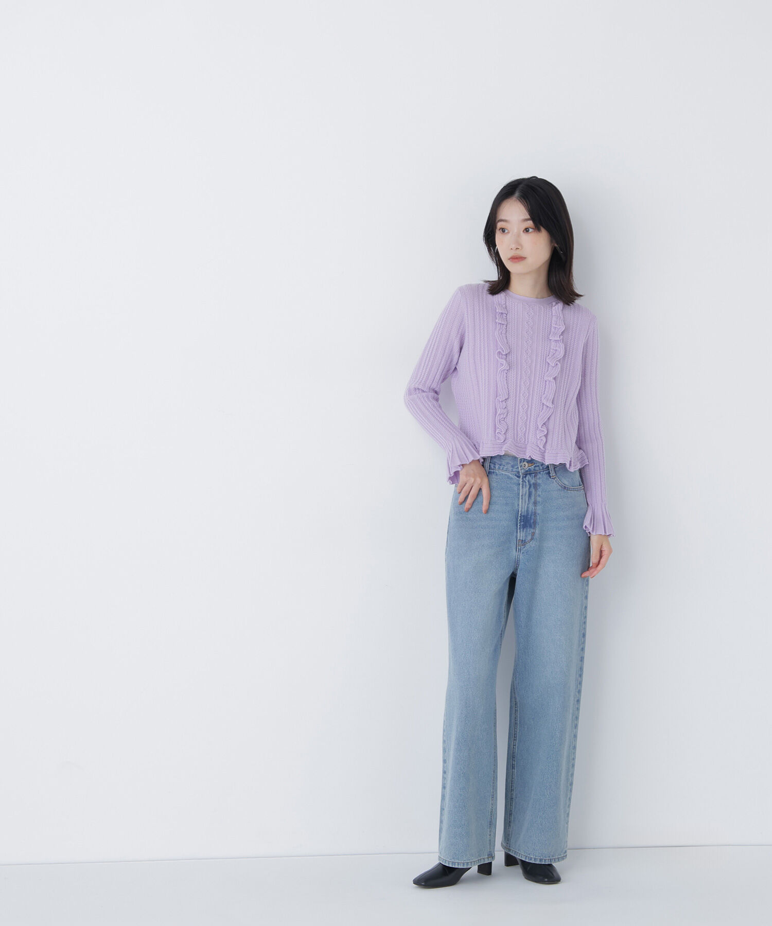  「ミニケーブルフリルニット」|ニット・セーター|