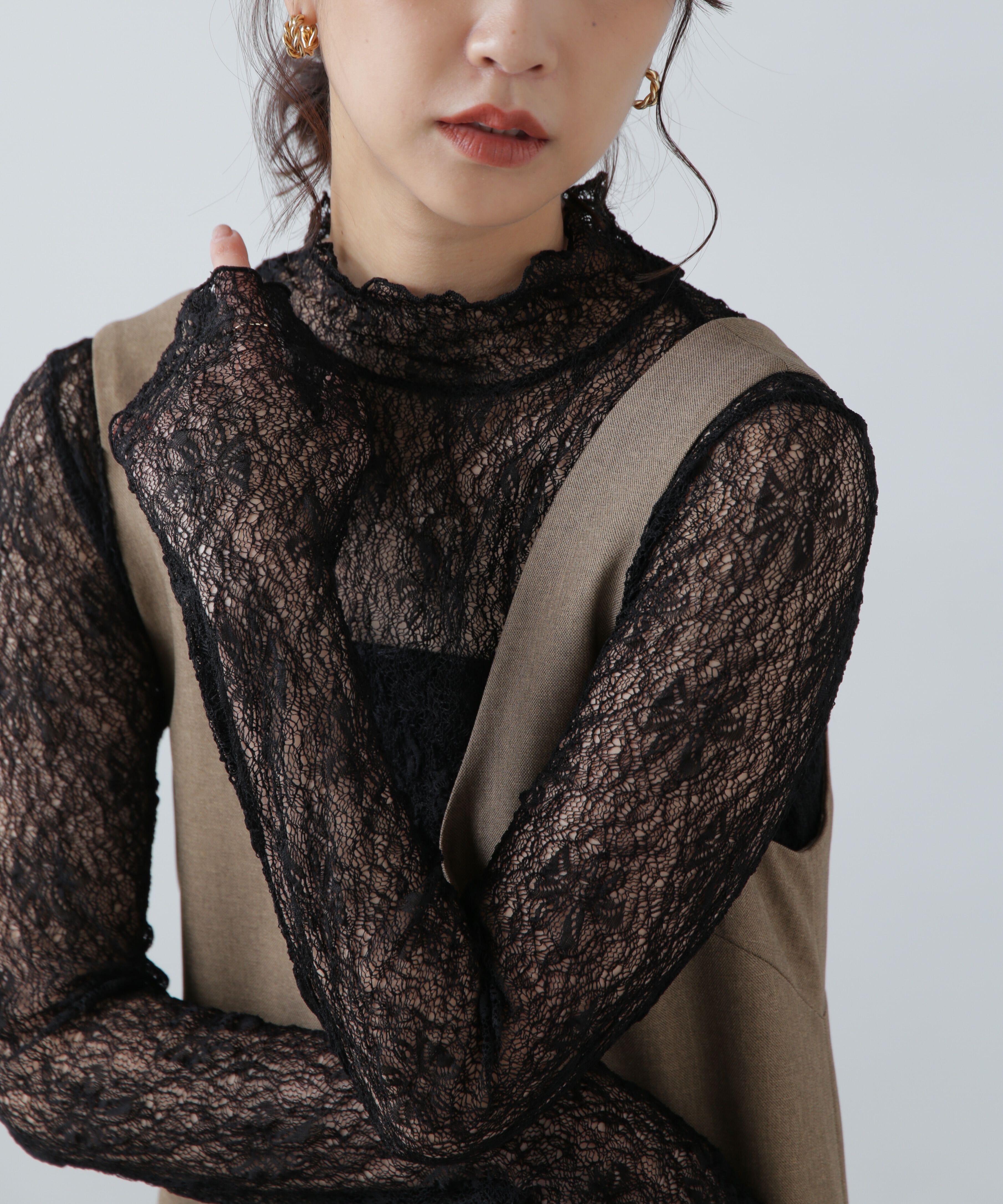  「レースハイネックカットソー」|Tシャツ・カットソー|