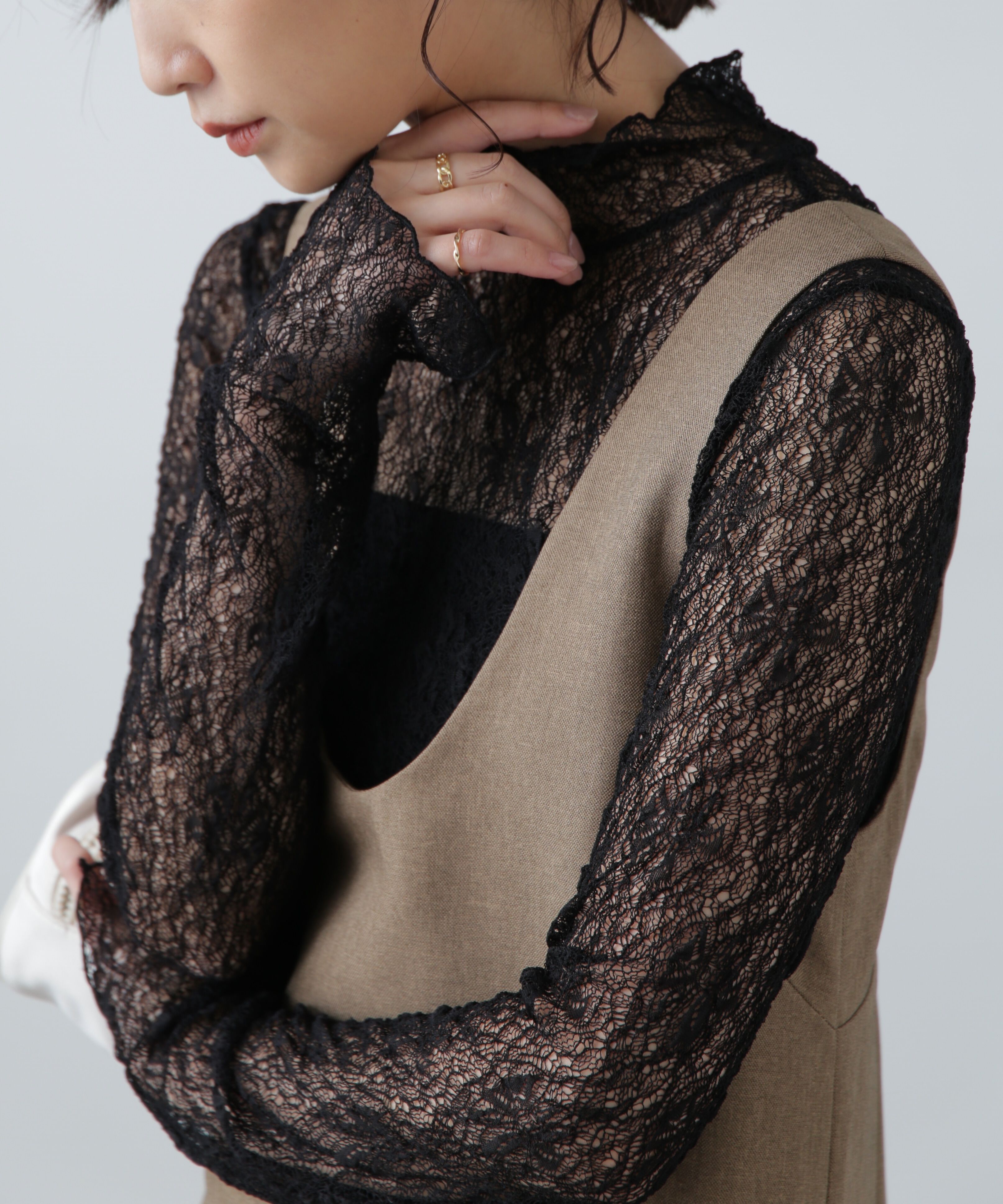 「レースハイネックカットソー」|Tシャツ・カットソー|