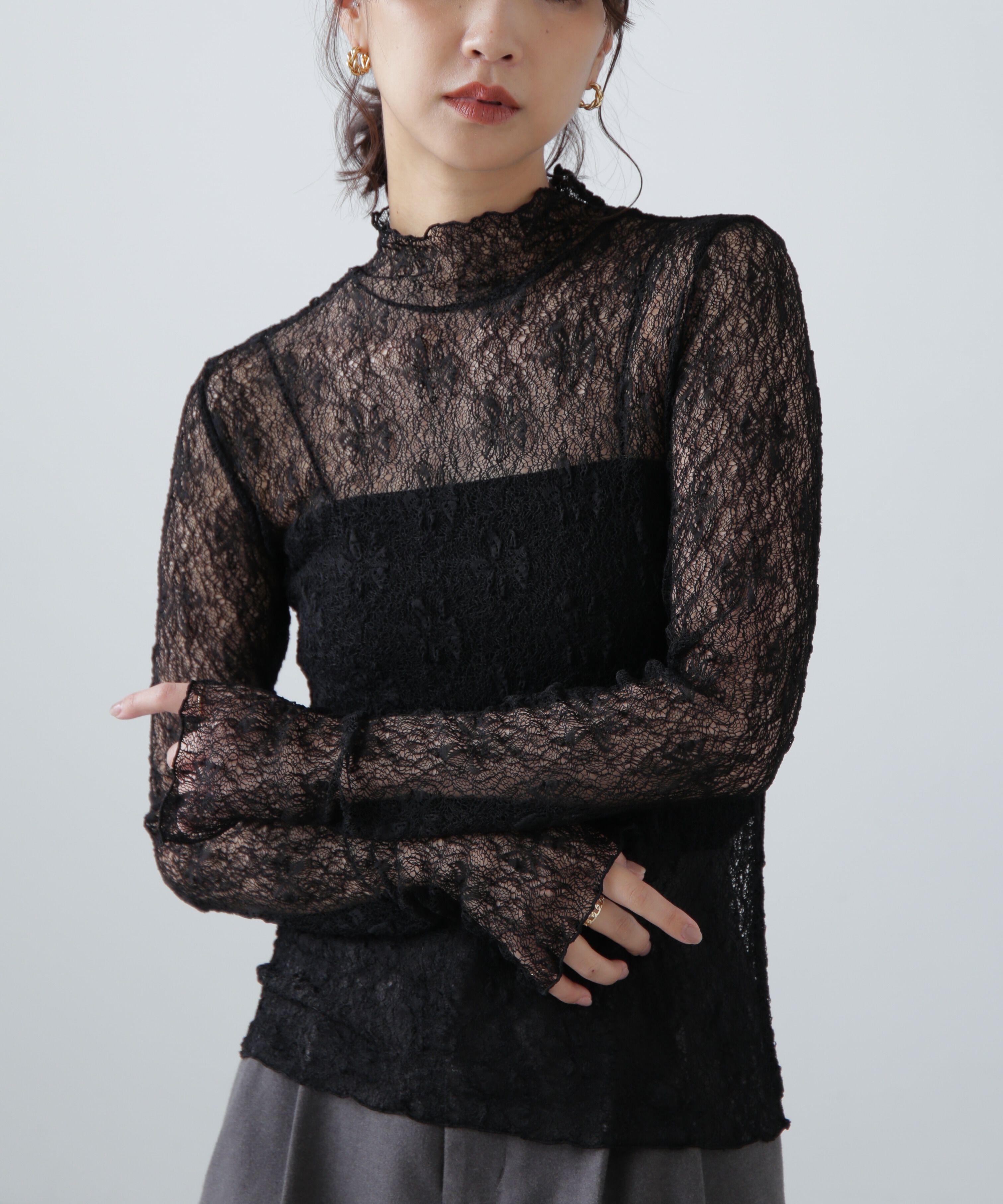  「レースハイネックカットソー」|Tシャツ・カットソー|