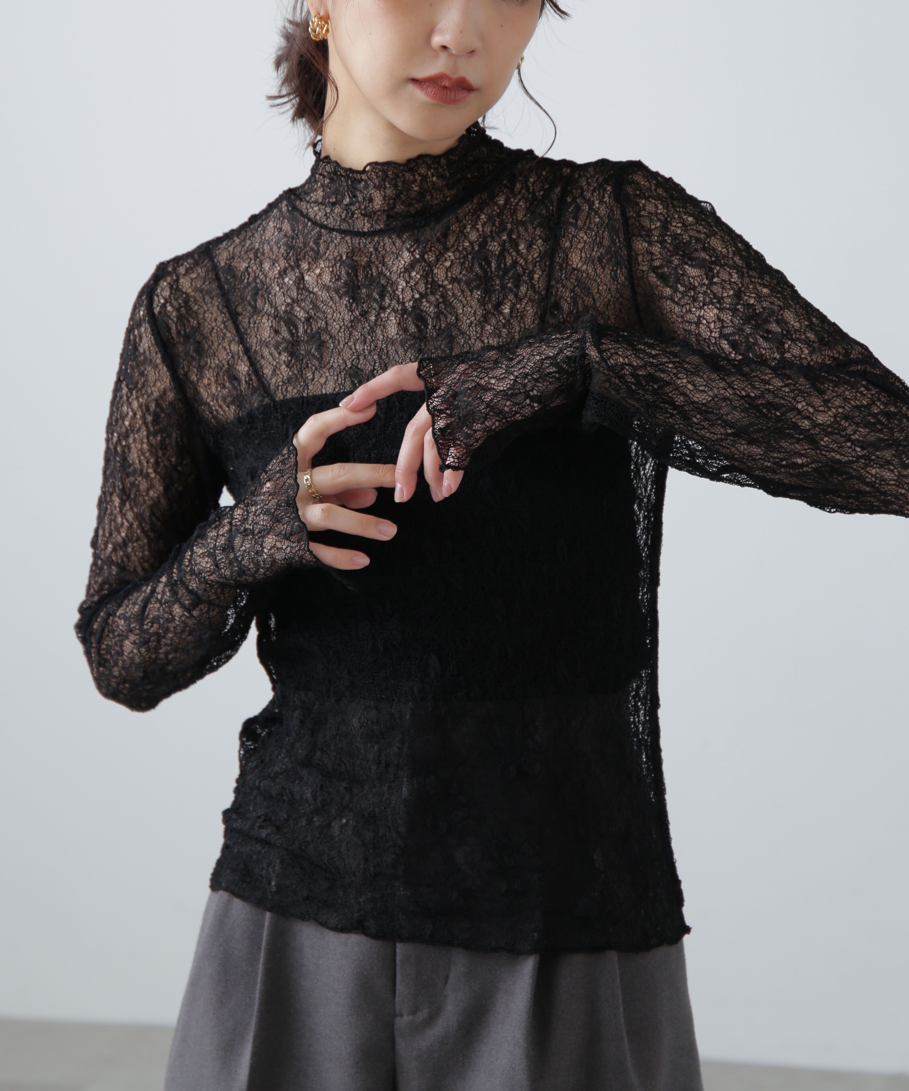  「レースハイネックカットソー」|Tシャツ・カットソー|