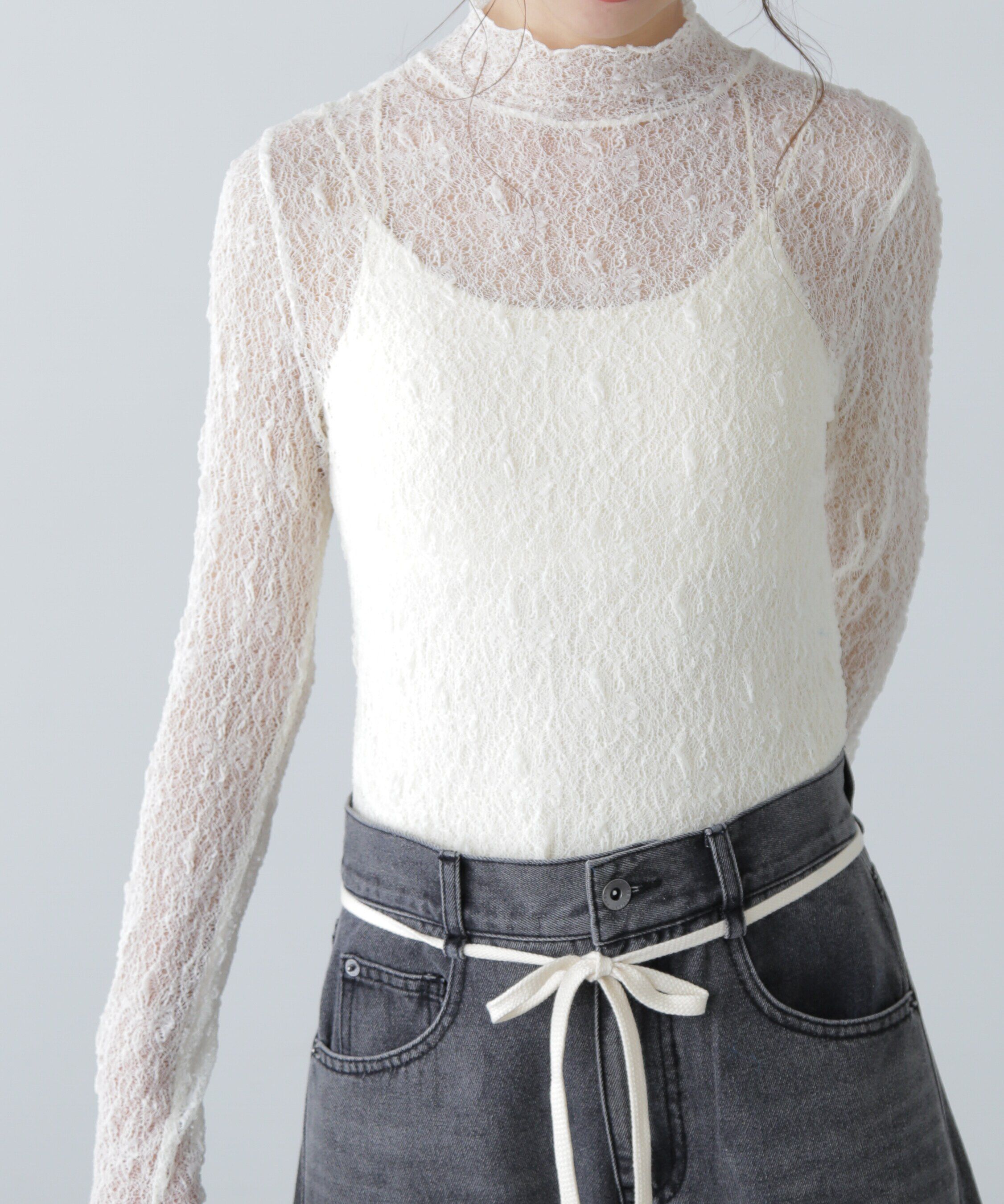  「レースハイネックカットソー」|Tシャツ・カットソー|オフホワイト