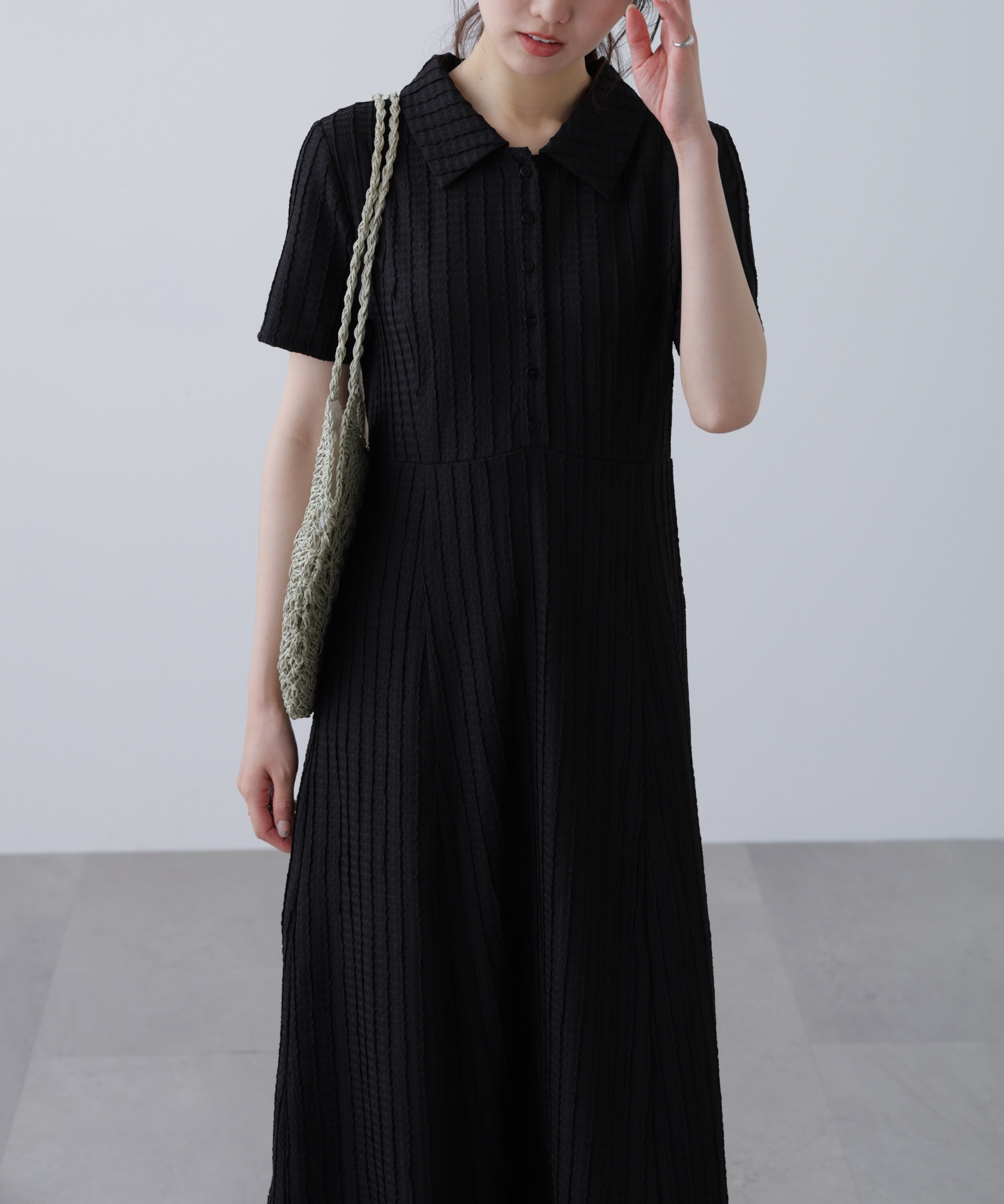  「カットジャガードポロワンピース」|ワンピース|
